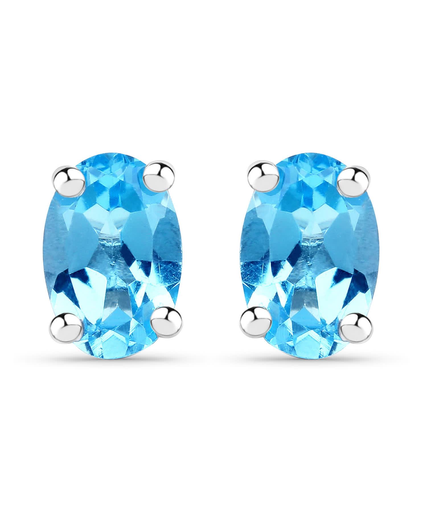 1.30ctw Natural Swiss Blue Topaz Rhodium Plated 925 Sterling Silver Stud Earrings View 1