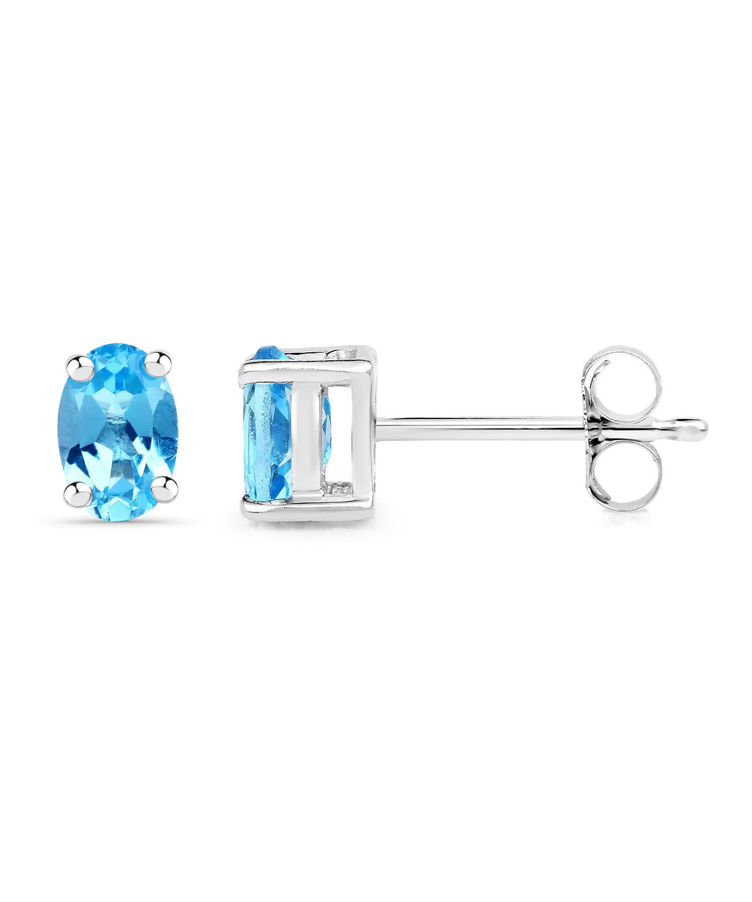 1.30ctw Natural Swiss Blue Topaz Rhodium Plated 925 Sterling Silver Stud Earrings View 2