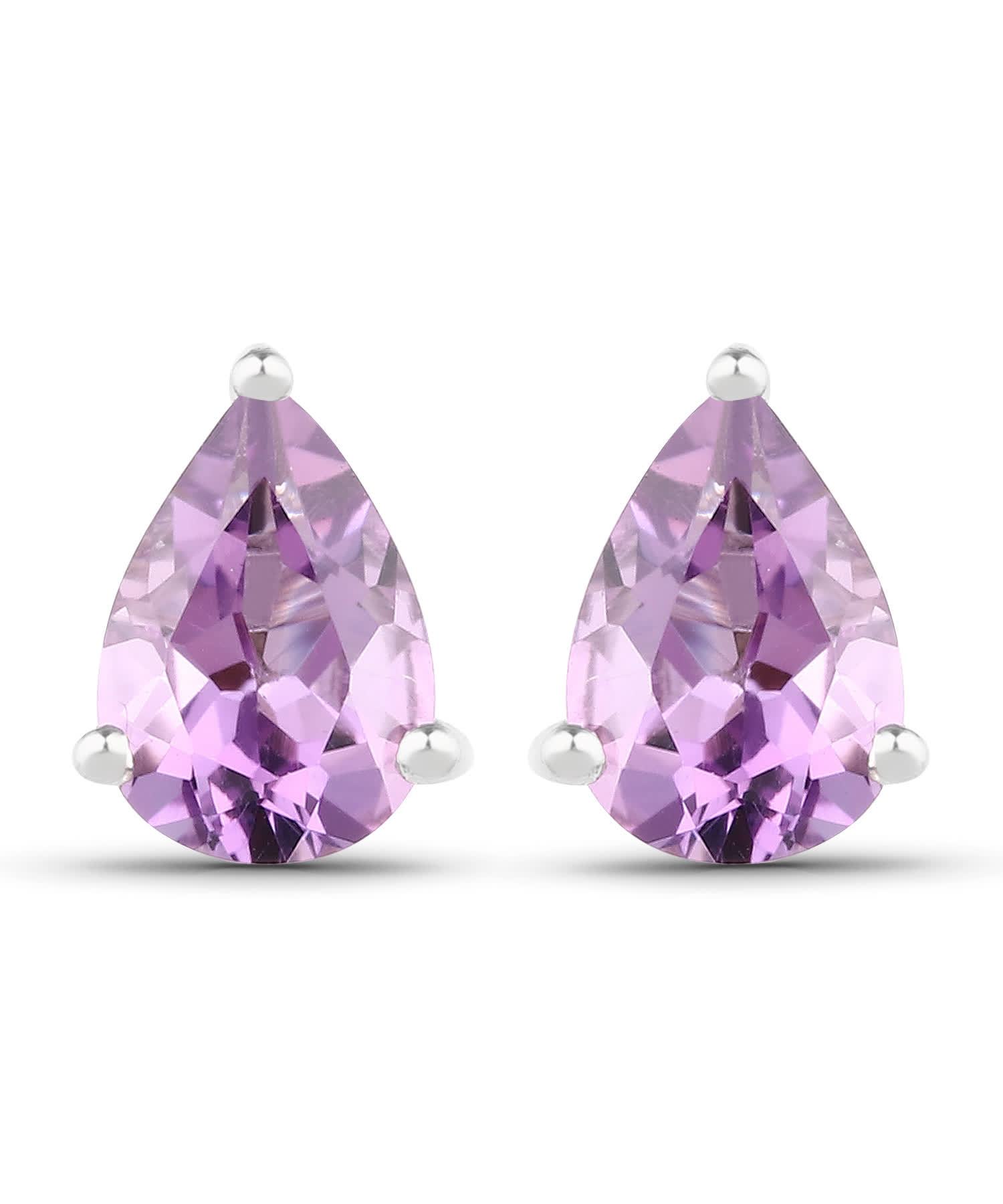 1.25ctw Natural Amethyst Rhodium Plated 925 Sterling Silver Stud Earrings View 1