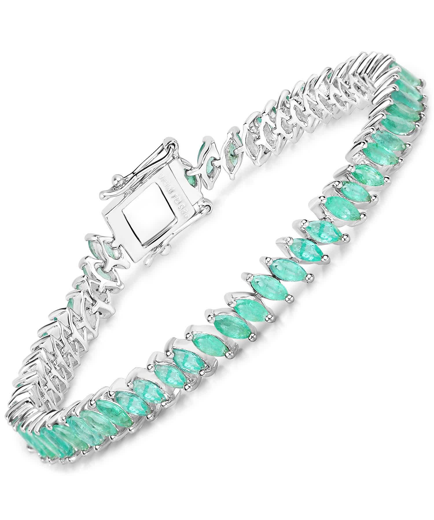 6.82ctw Natural Emerald Rhodium Plated 925 Sterling Silver Tennis Bracelet View 1