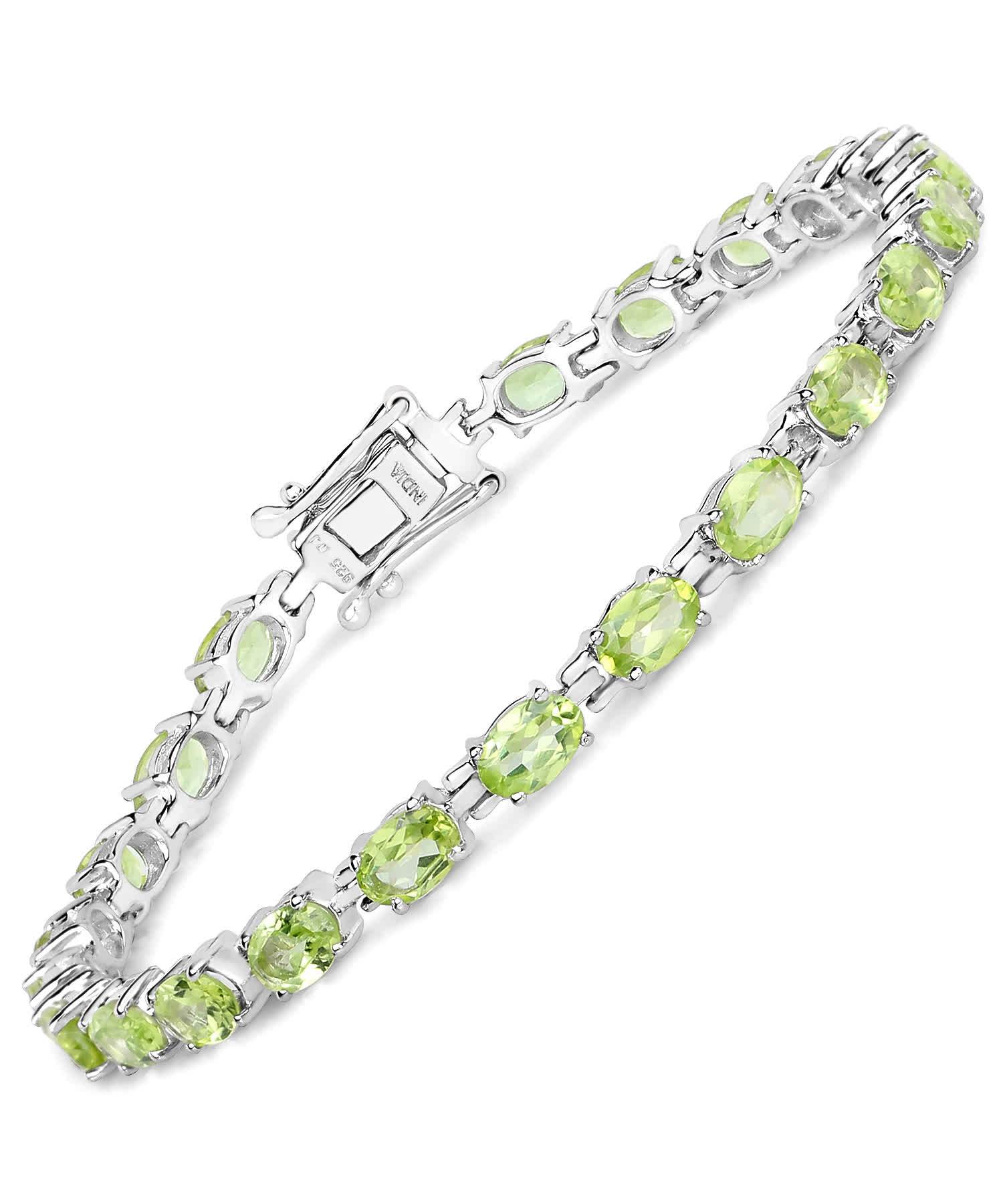 9.03ctw Natural Peridot Rhodium Plated 925 Sterling Silver Tennis Bracelet View 1