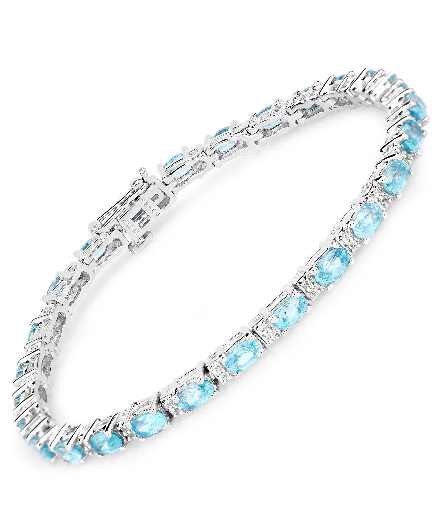 8.84ctw Natural Zircon and Topaz Rhodium Plated 925 Sterling Silver Tennis Bracelet View 1