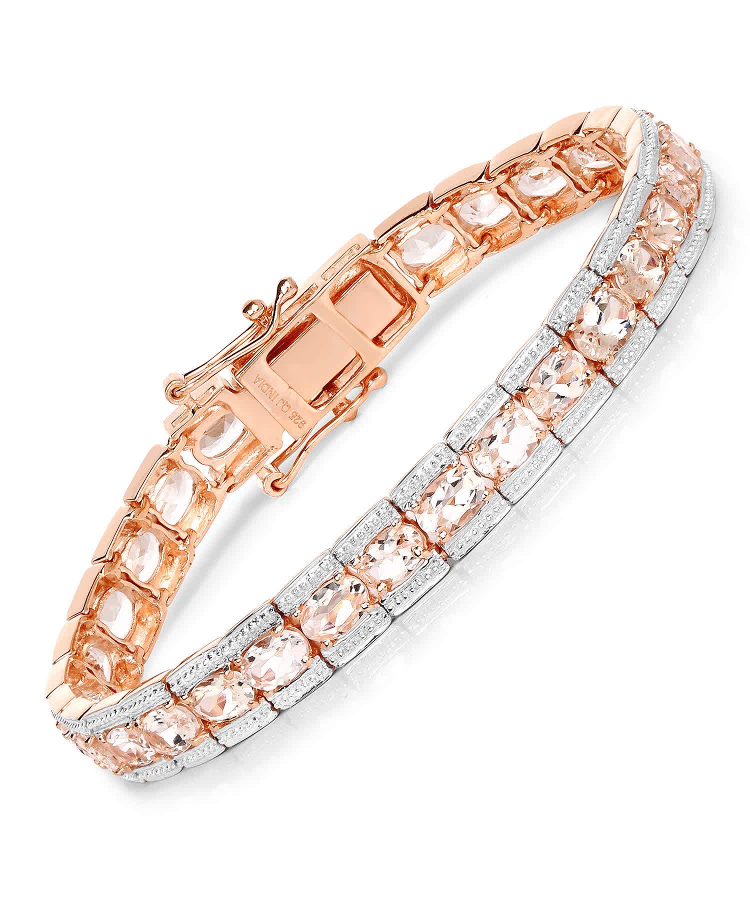 11.61ctw Natural Peach Morganite 18k Gold Plated 925 Sterling Silver Link Bracelet View 1