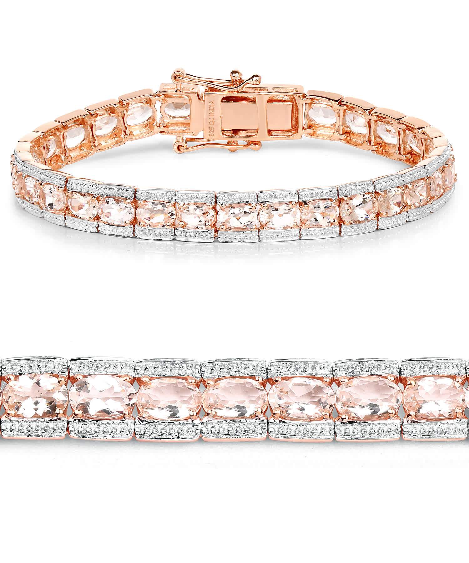 11.61ctw Natural Peach Morganite 18k Gold Plated 925 Sterling Silver Link Bracelet View 2