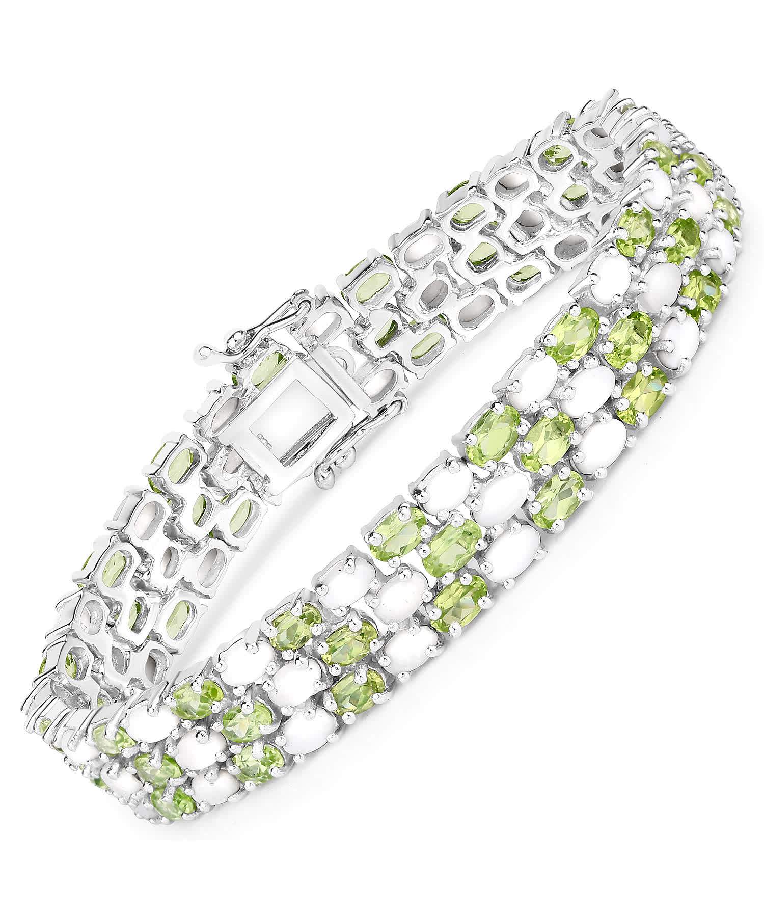 19.73ctw Natural Peridot and Opal Rhodium Plated 925 Sterling Silver Link Bracelet View 1