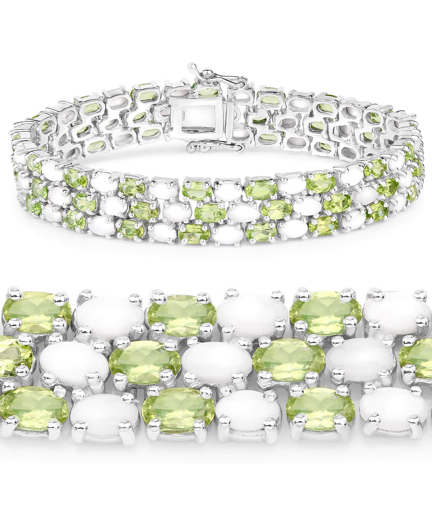 19.73ctw Natural Peridot and Opal Rhodium Plated 925 Sterling Silver Link Bracelet View 2