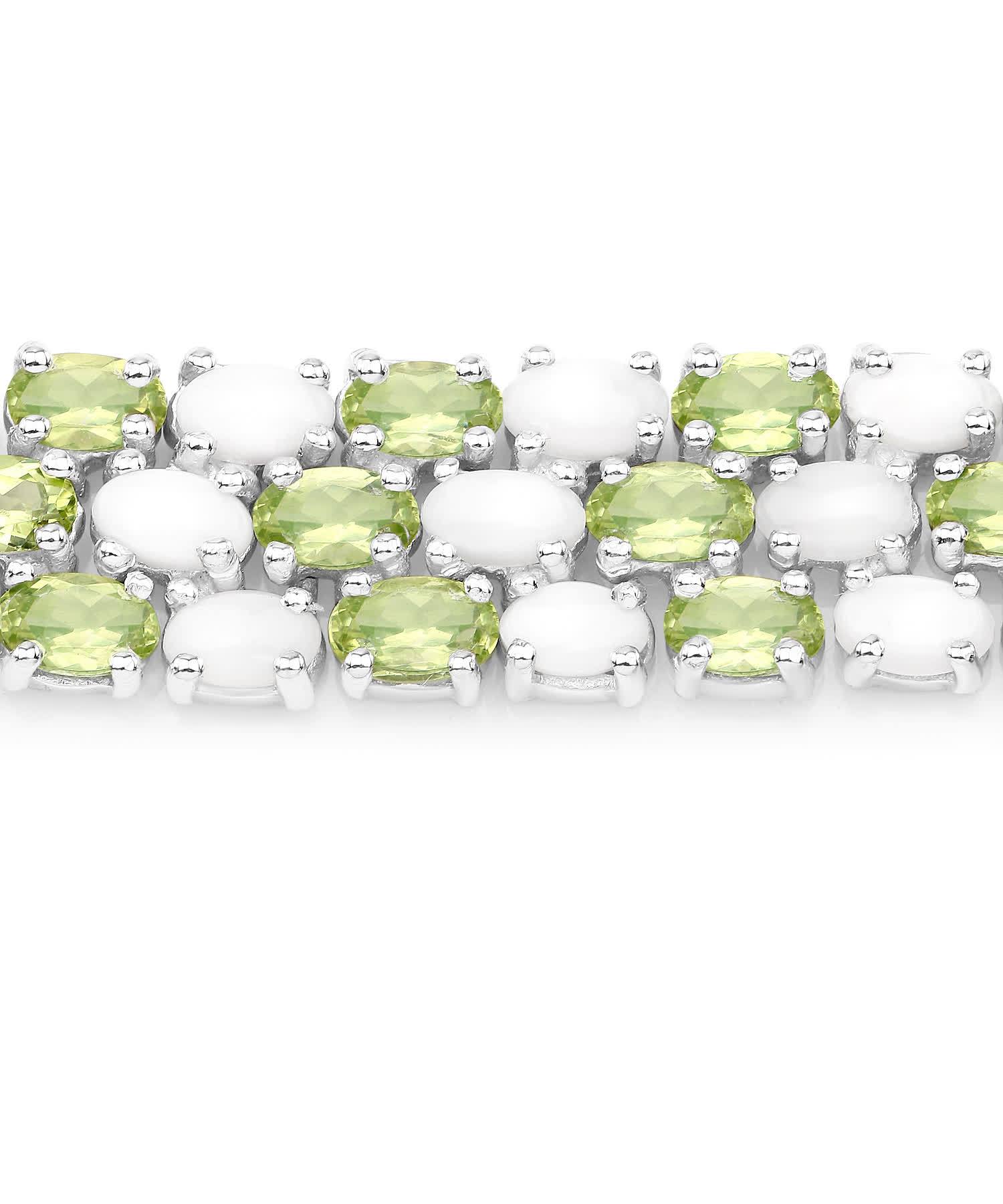 19.73ctw Natural Peridot and Opal Rhodium Plated 925 Sterling Silver Link Bracelet View 3