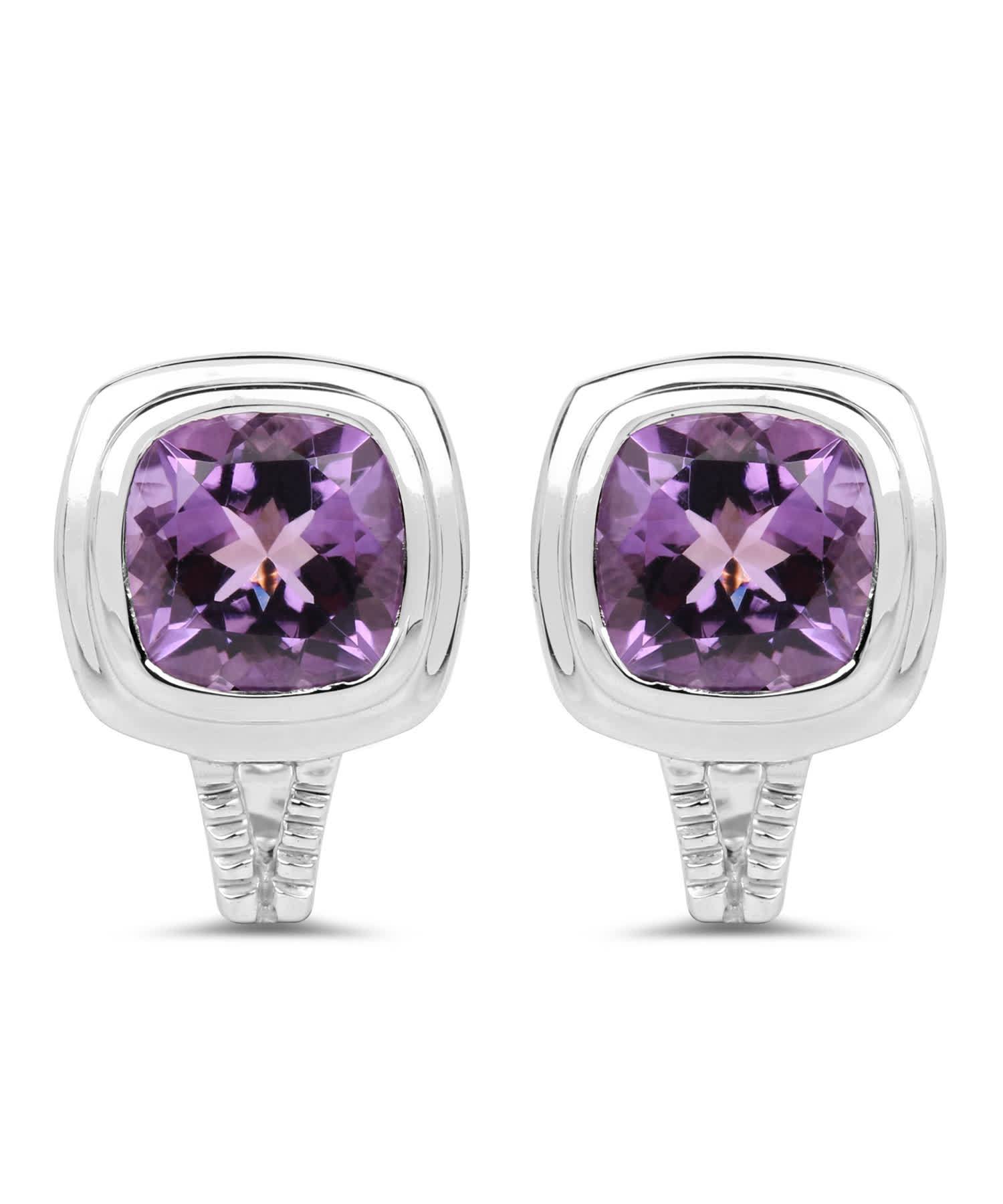 7.10ctw Natural Amethyst Rhodium Plated 925 Sterling Silver Earrings View 1