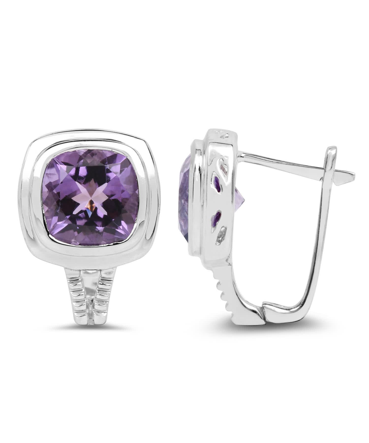 7.10ctw Natural Amethyst Rhodium Plated 925 Sterling Silver Earrings View 2