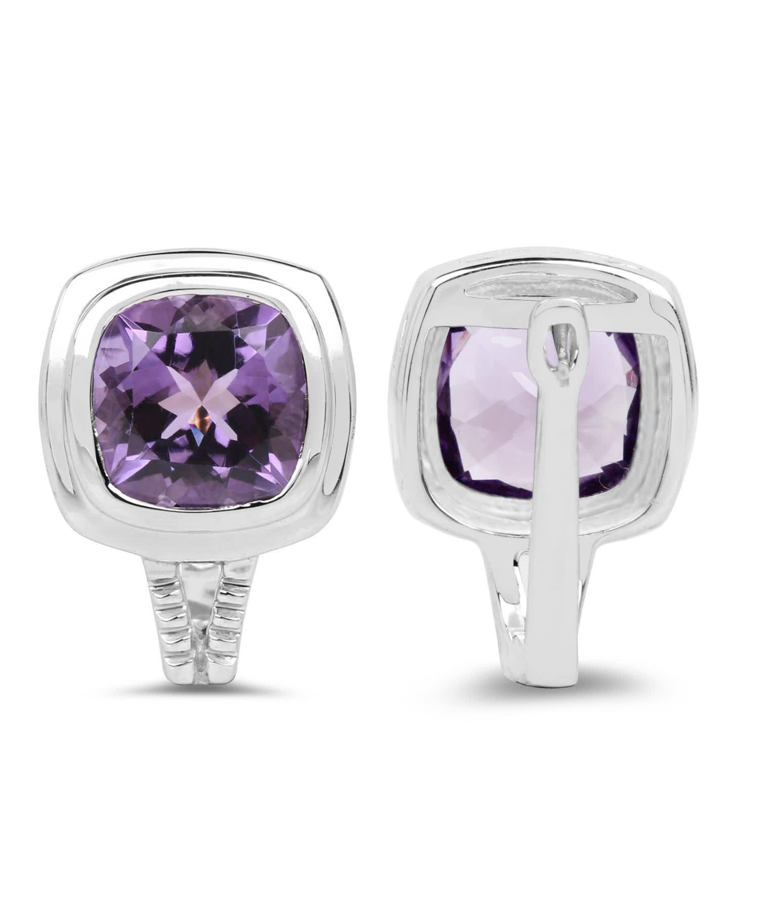 7.10ctw Natural Amethyst Rhodium Plated 925 Sterling Silver Earrings View 3