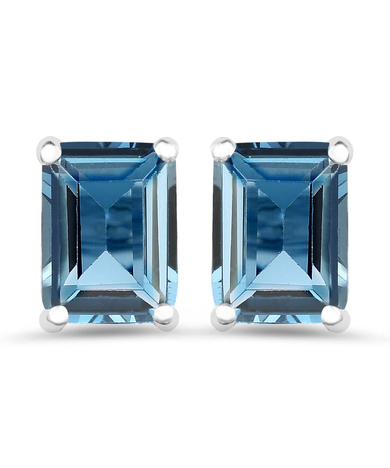 3.90ctw Natural London Blue Topaz Rhodium Plated 925 Sterling Silver Stud Earrings View 1