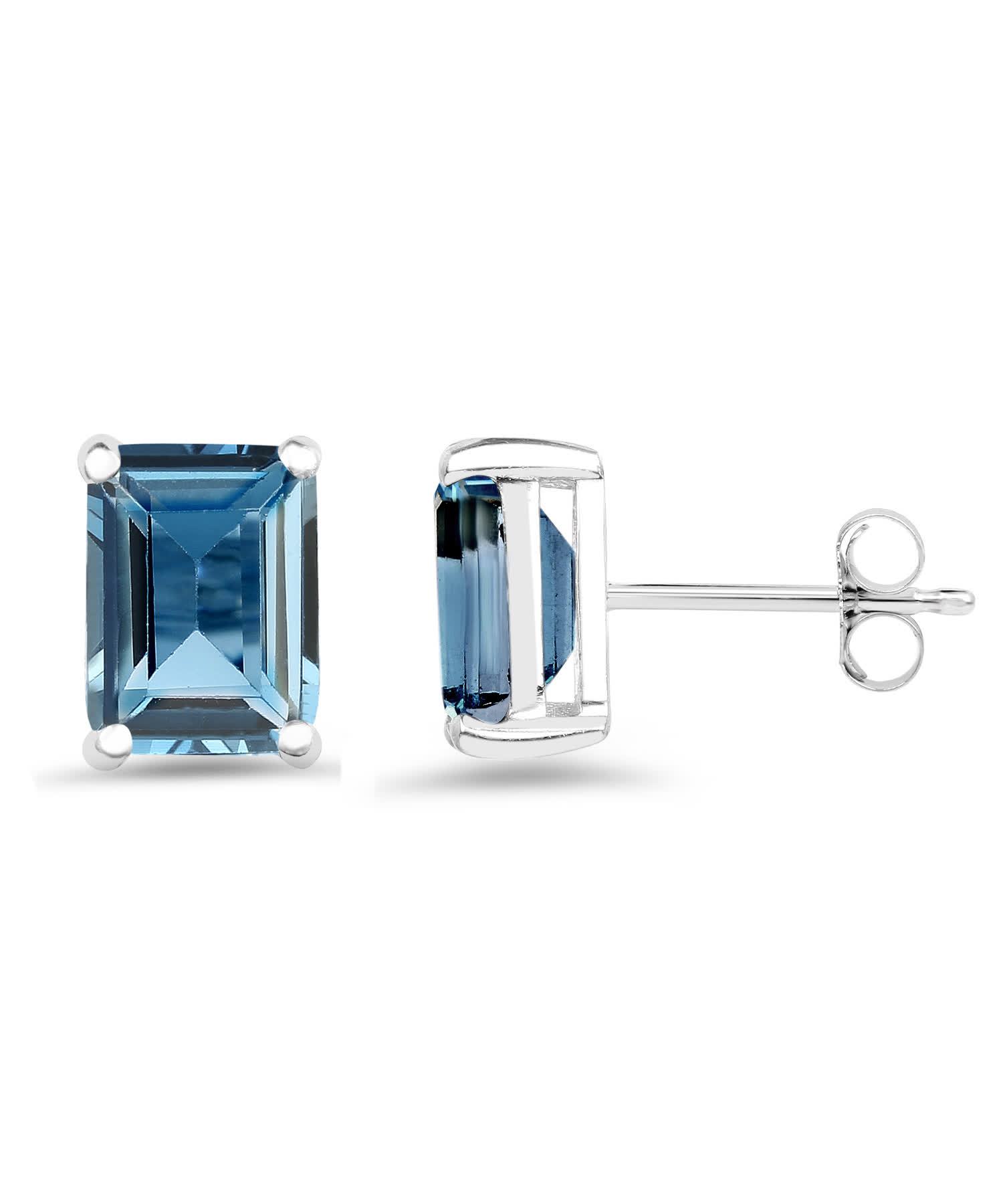 3.90ctw Natural London Blue Topaz Rhodium Plated 925 Sterling Silver Stud Earrings View 2