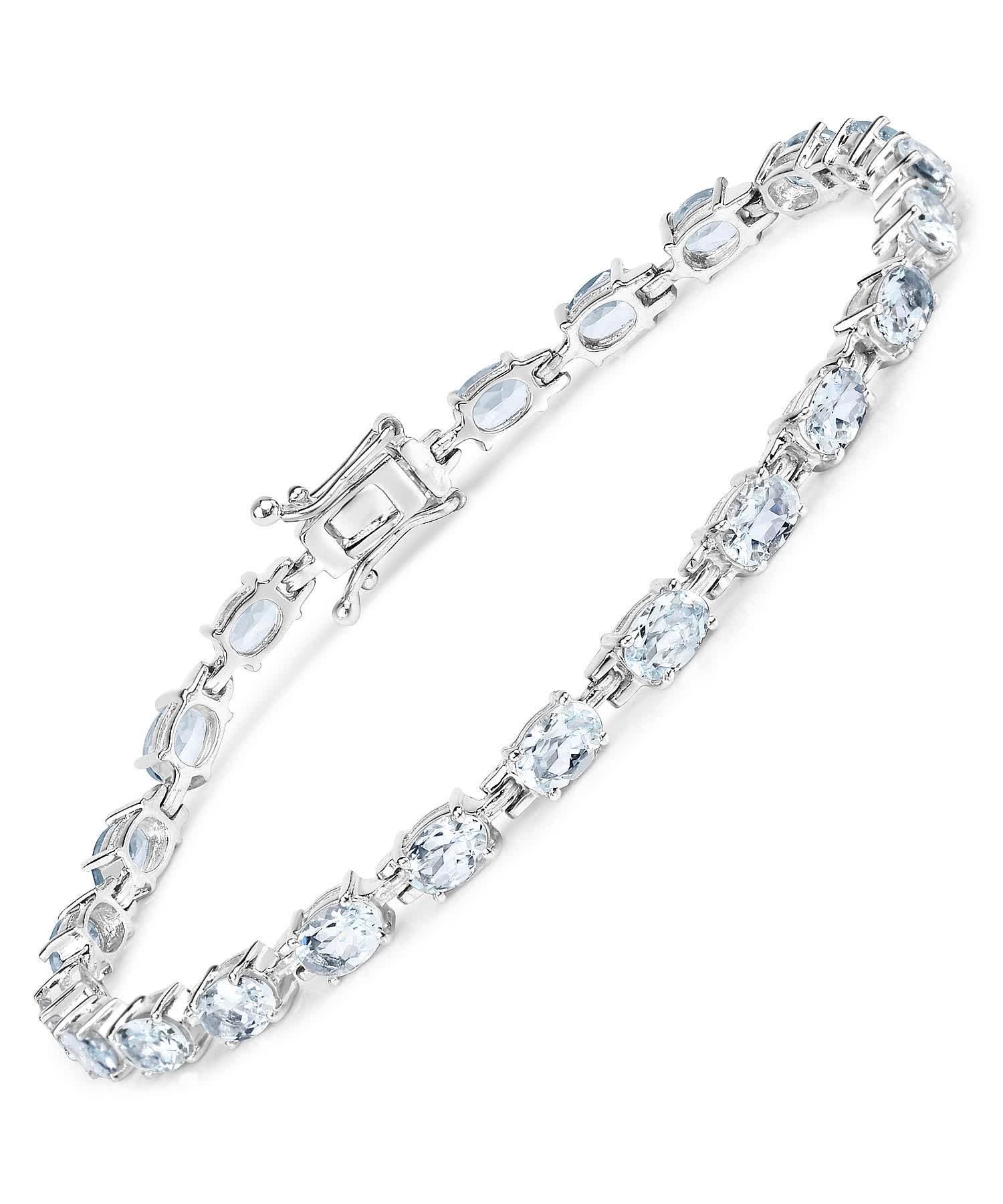 8.80ctw Natural Icy Sky Blue Aquamarine Rhodium Plated 925 Sterling Silver Tennis Bracelet View 1