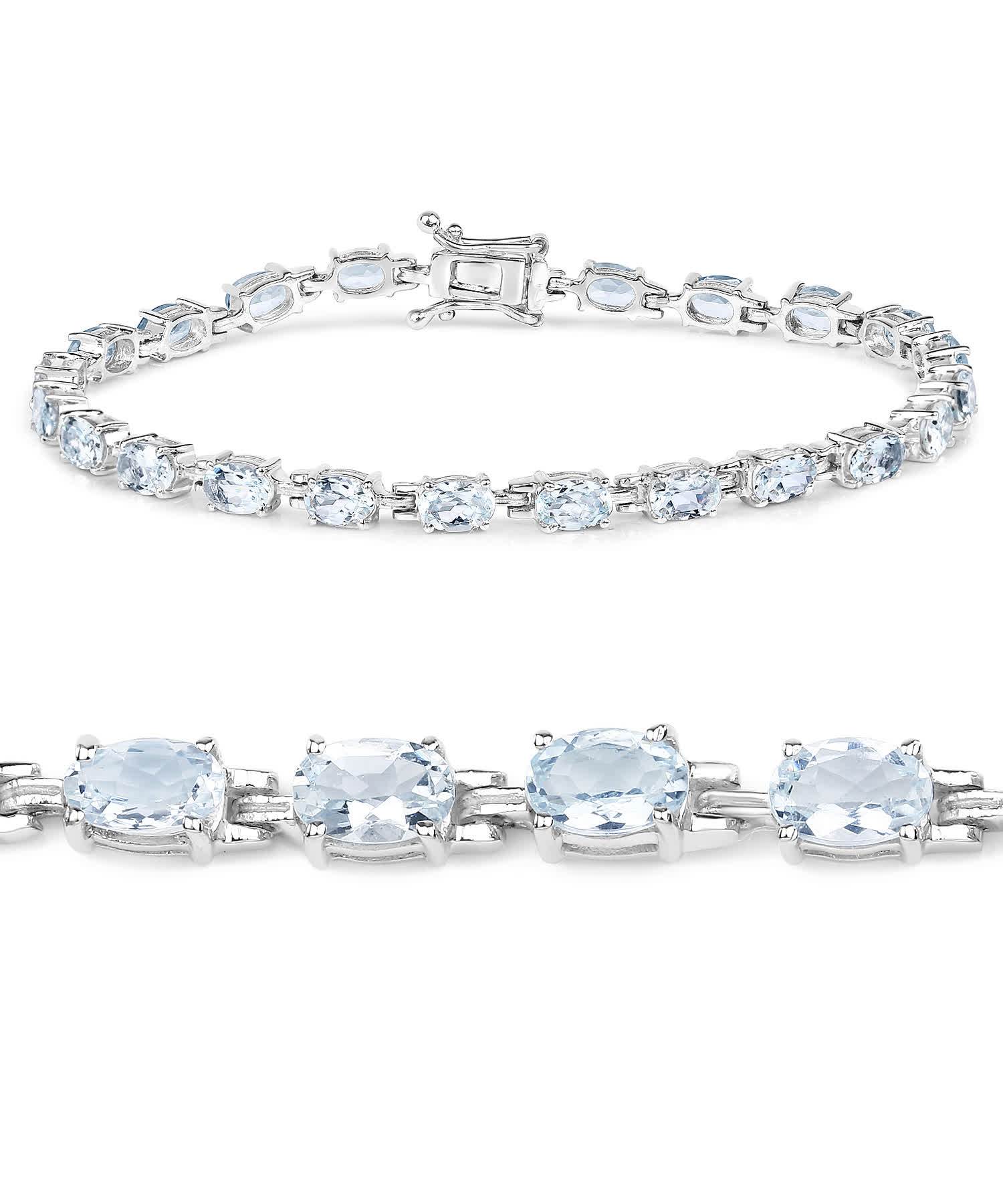 8.80ctw Natural Icy Sky Blue Aquamarine Rhodium Plated 925 Sterling Silver Tennis Bracelet View 2