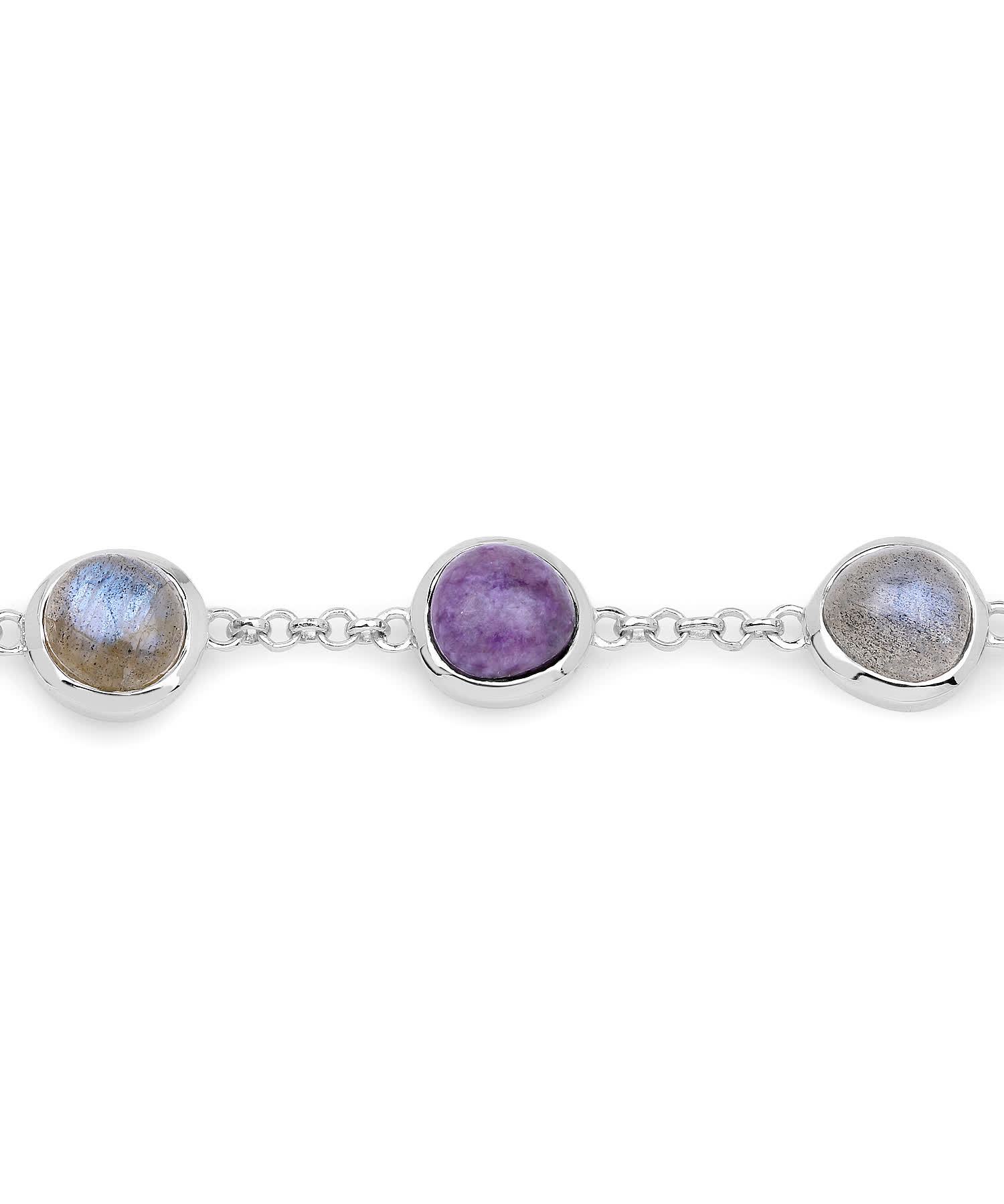11.00ctw Natural Charolite and Labradorite Rhodium Plated 925 Sterling Silver Link Bracelet View 3