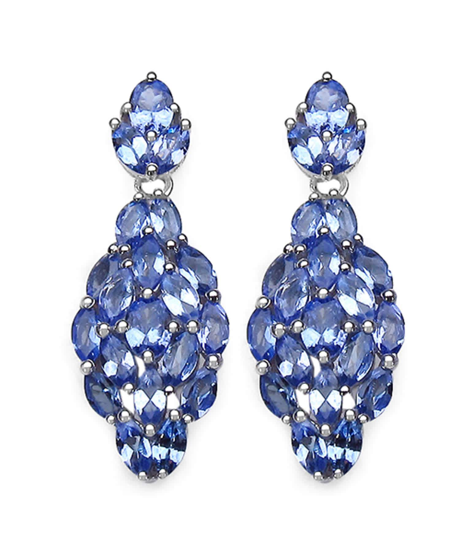 3.56ctw Natural Tanzanite Rhodium Plated 925 Sterling Silver Dangle Earrings View 1