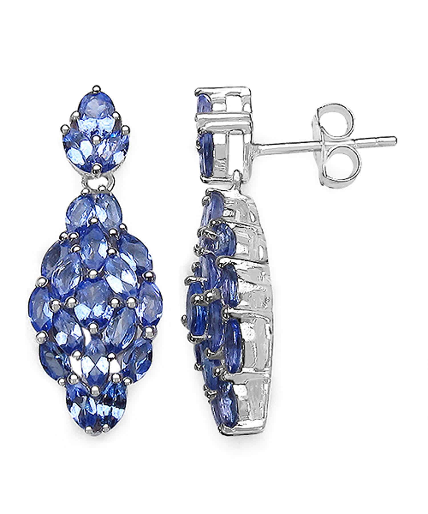 3.56ctw Natural Tanzanite Rhodium Plated 925 Sterling Silver Dangle Earrings View 2