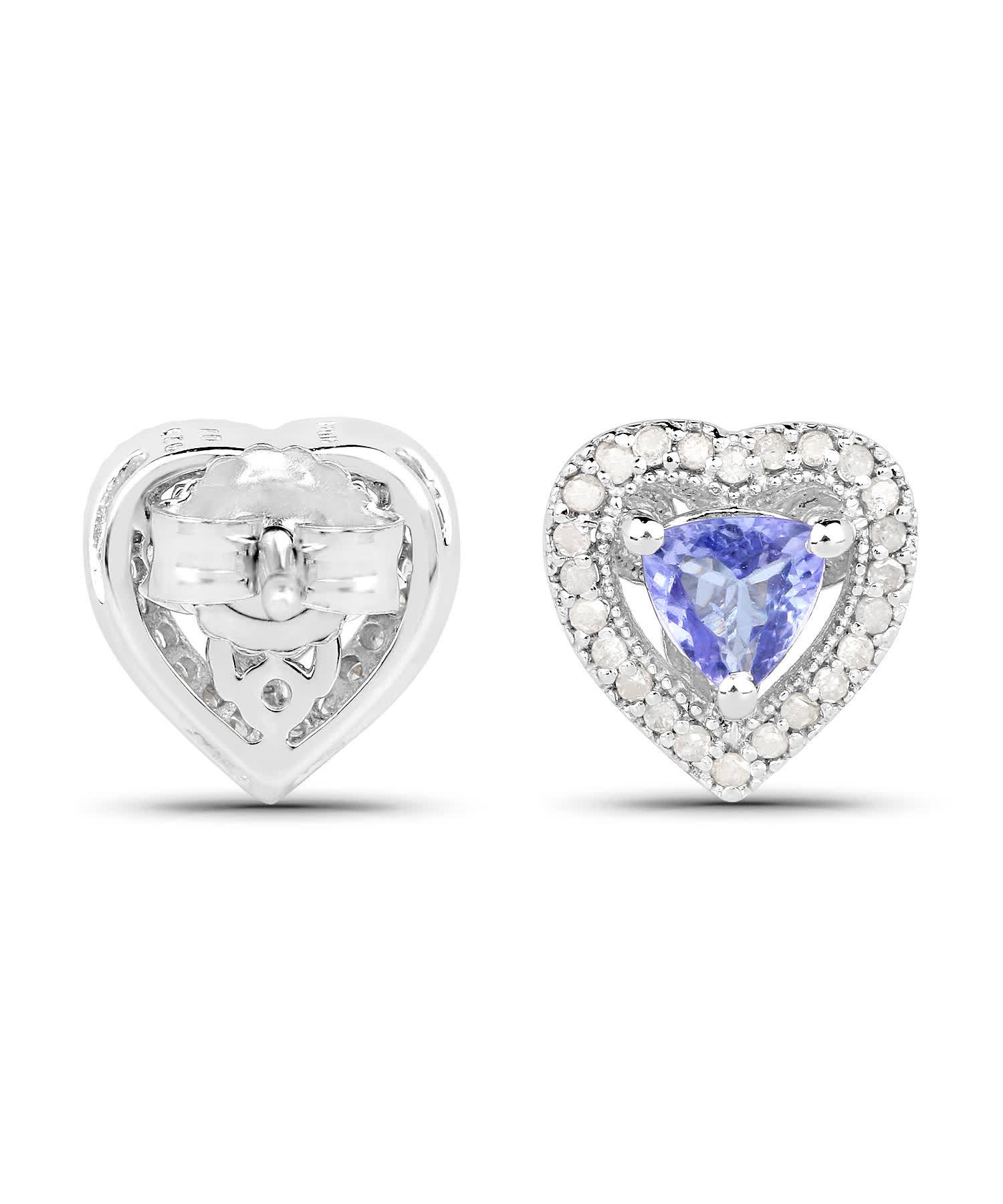 1.20ctw Natural Tanzanite and Diamond Rhodium Plated 925 Sterling Silver Heart Stud Earrings View 3