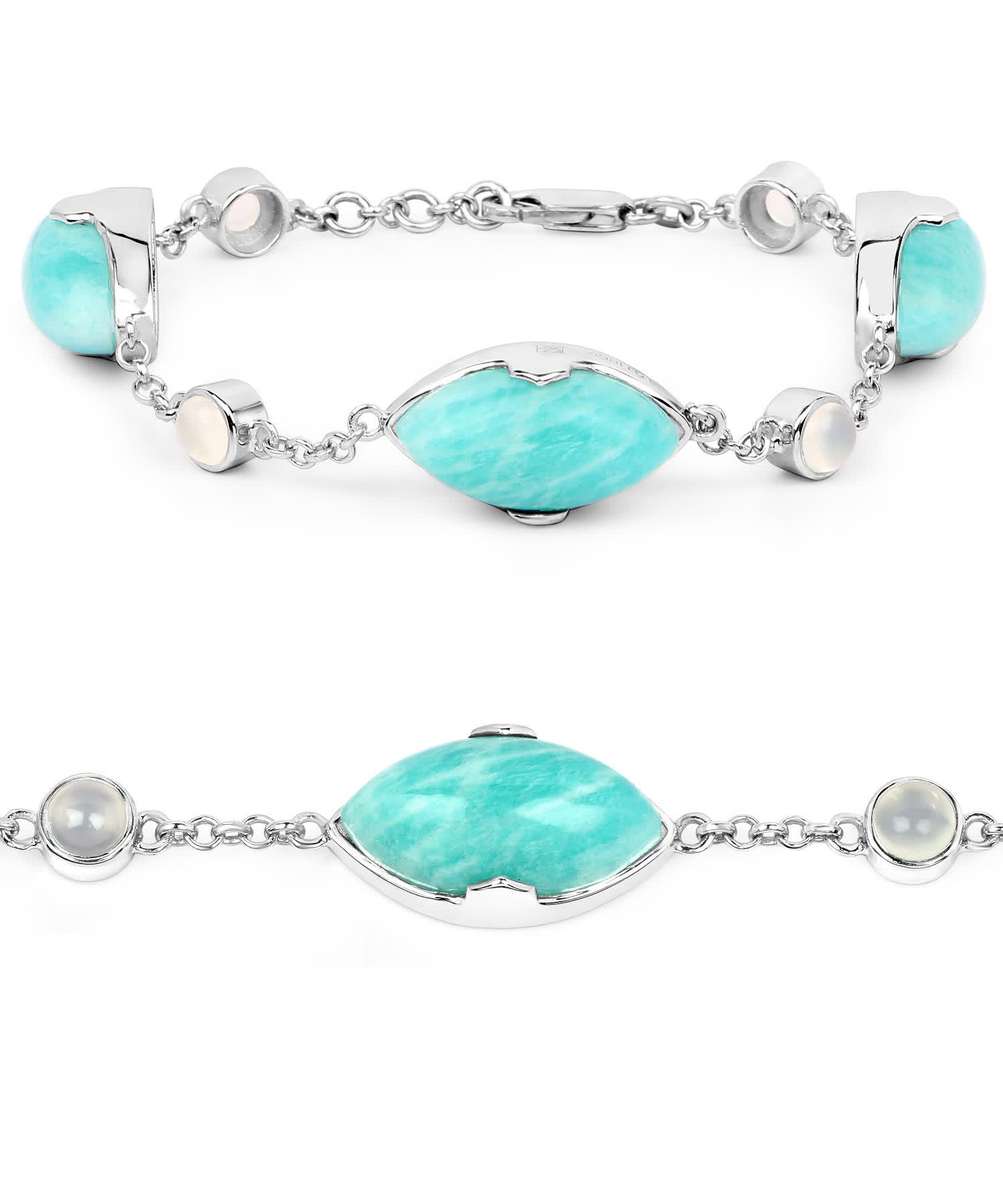 29.70ctw Natural Amazonite and Agate Rhodium Plated 925 Sterling Silver Link Bracelet View 2