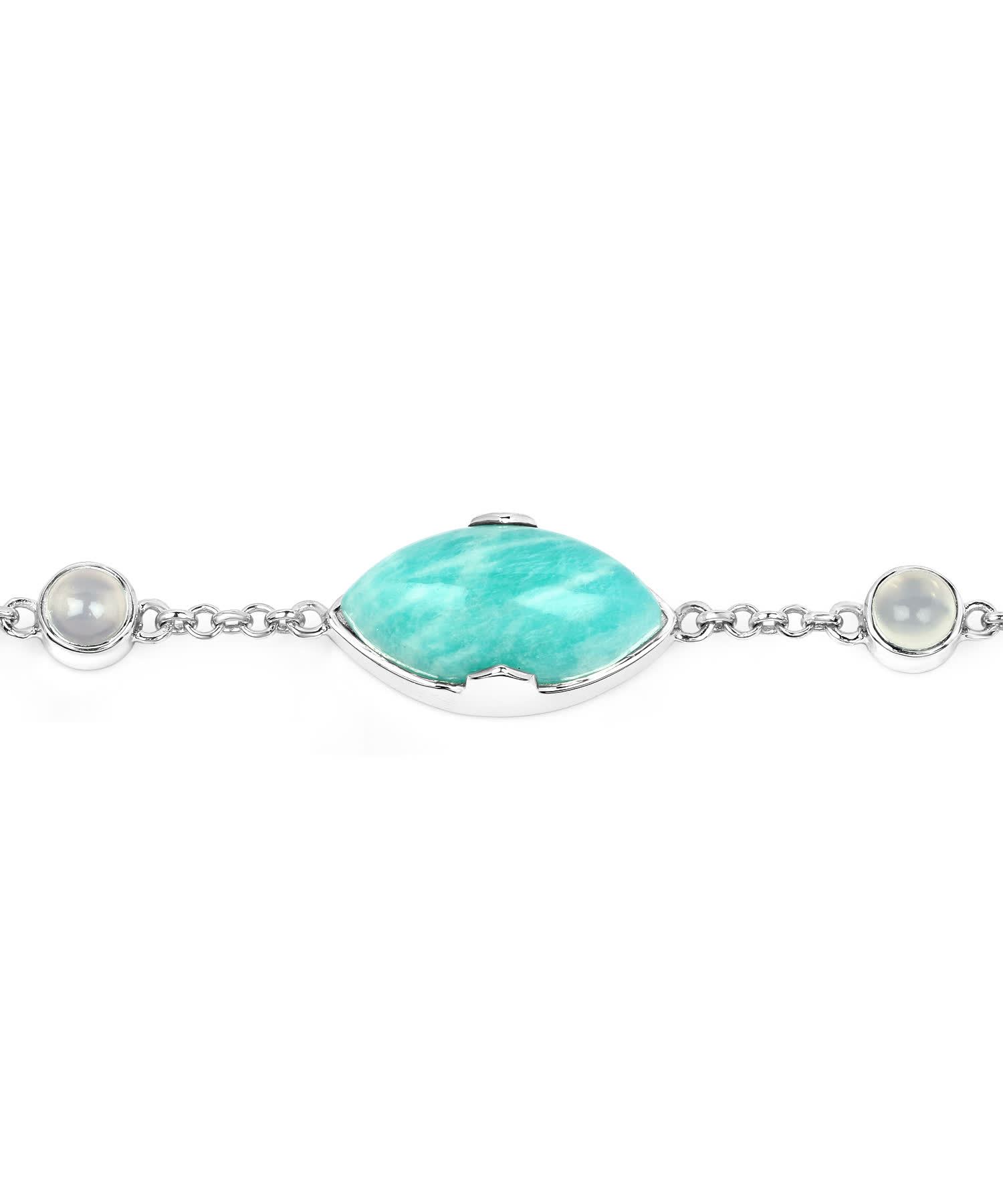 29.70ctw Natural Amazonite and Agate Rhodium Plated 925 Sterling Silver Link Bracelet View 3