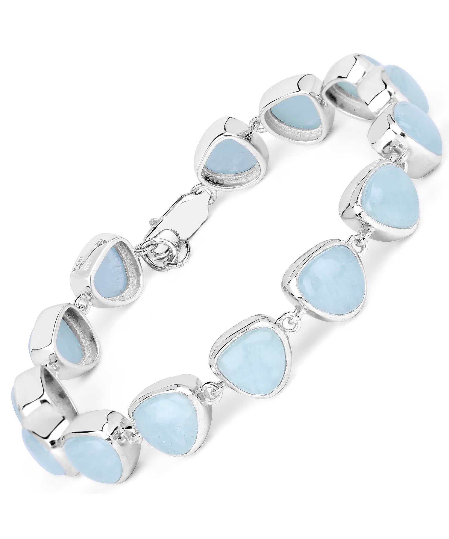 25.90ctw Natural Icy Sky Blue Aquamarine Rhodium Plated 925 Sterling Silver Link Bracelet View 1