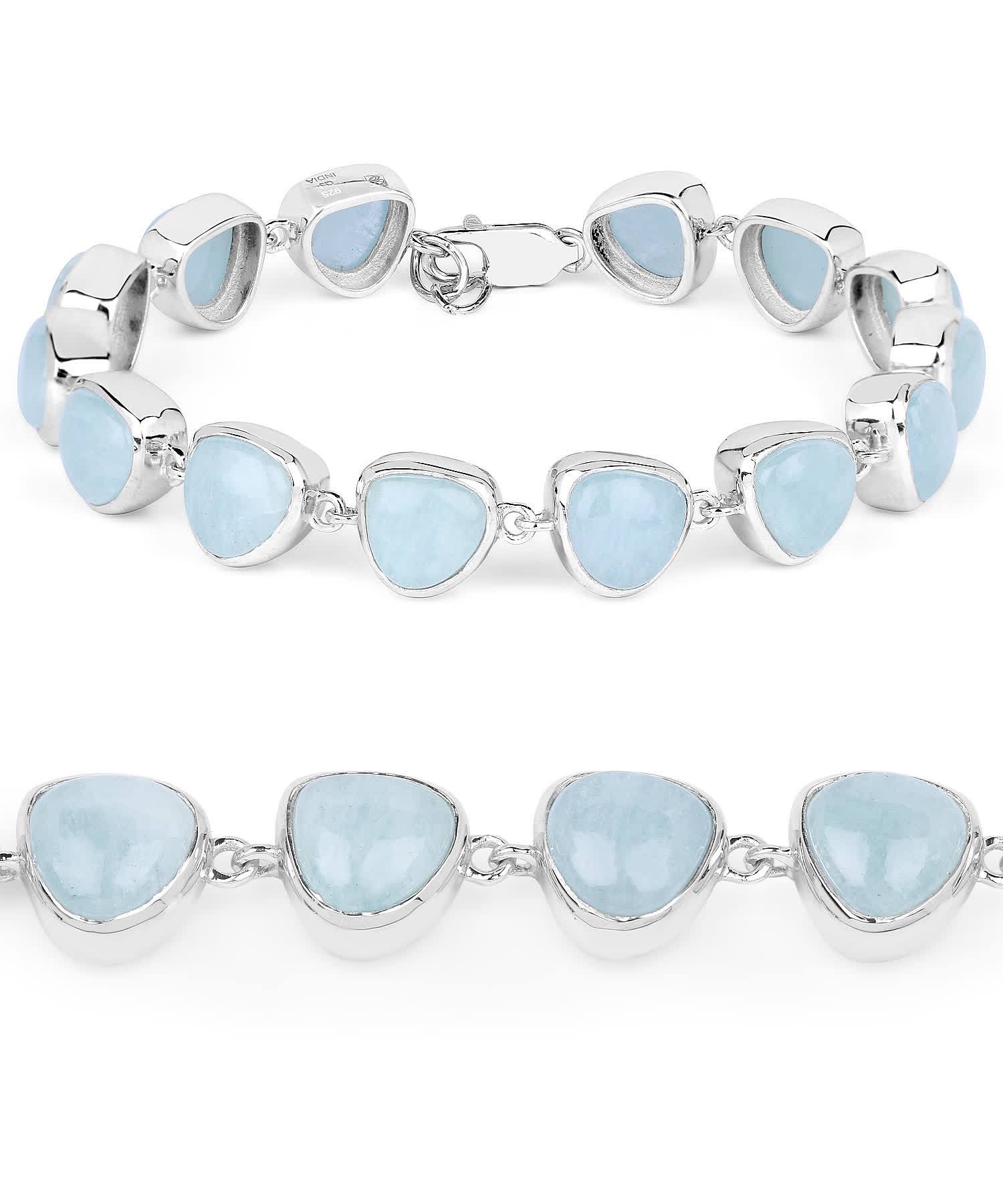 25.90ctw Natural Icy Sky Blue Aquamarine Rhodium Plated 925 Sterling Silver Link Bracelet View 2