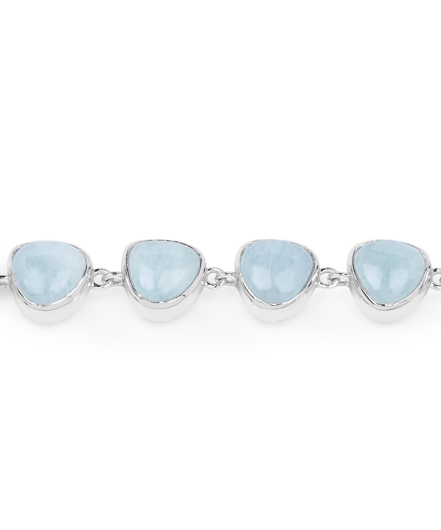 25.90ctw Natural Icy Sky Blue Aquamarine Rhodium Plated 925 Sterling Silver Link Bracelet View 3