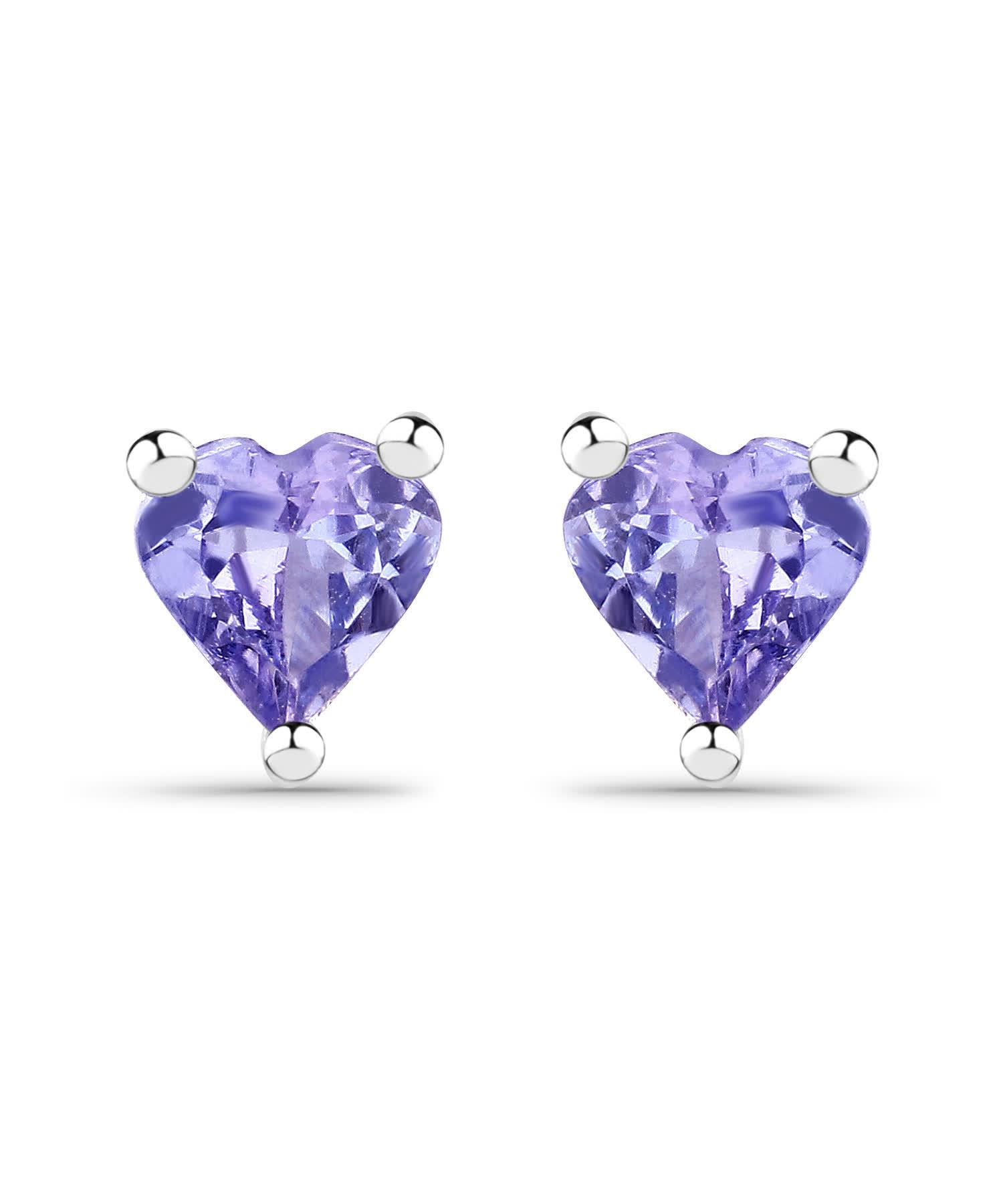 0.90ctw Natural Amethyst Rhodium Plated 925 Sterling Silver Heart Stud Earrings View 1