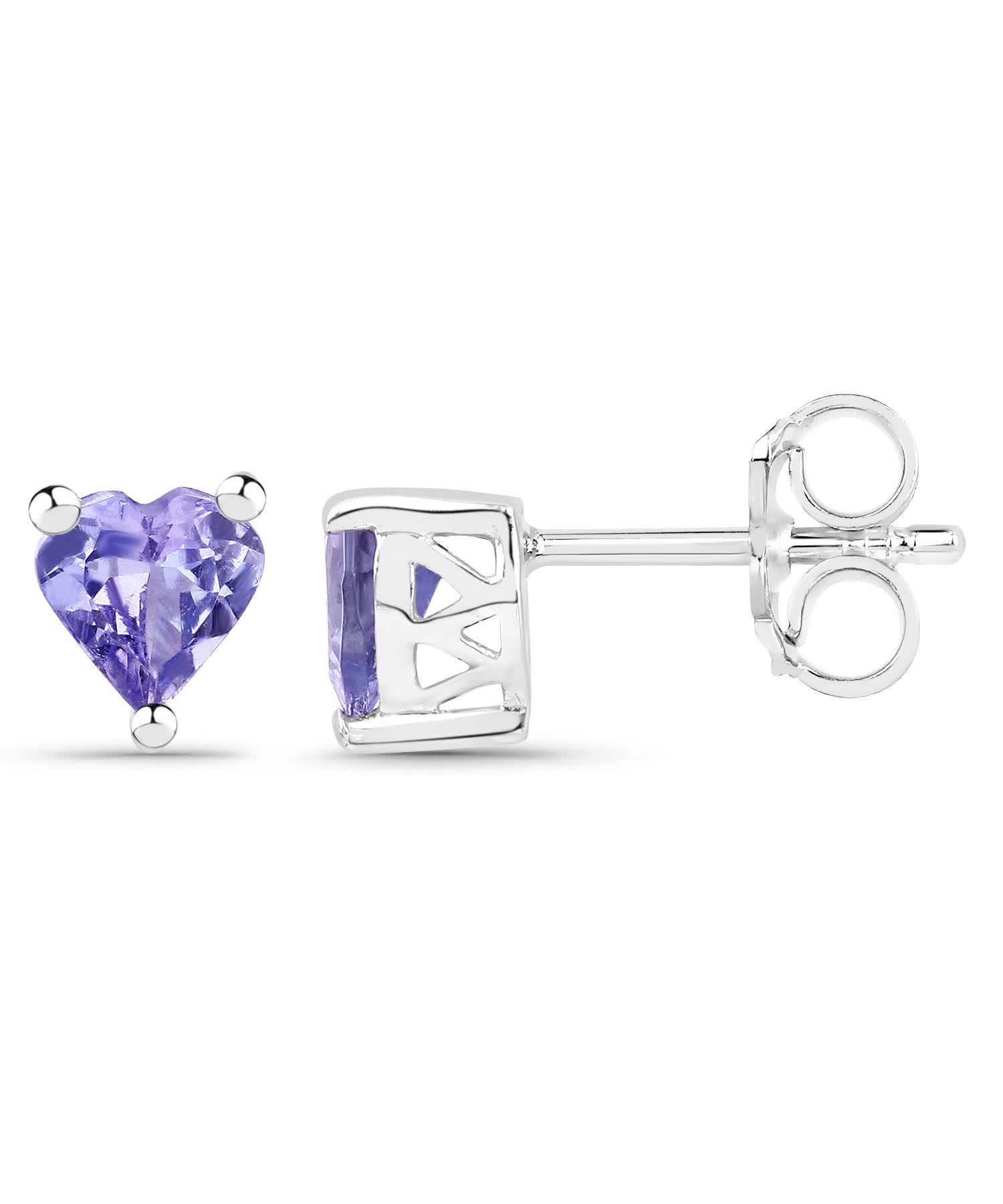 0.90ctw Natural Amethyst Rhodium Plated 925 Sterling Silver Heart Stud Earrings View 2
