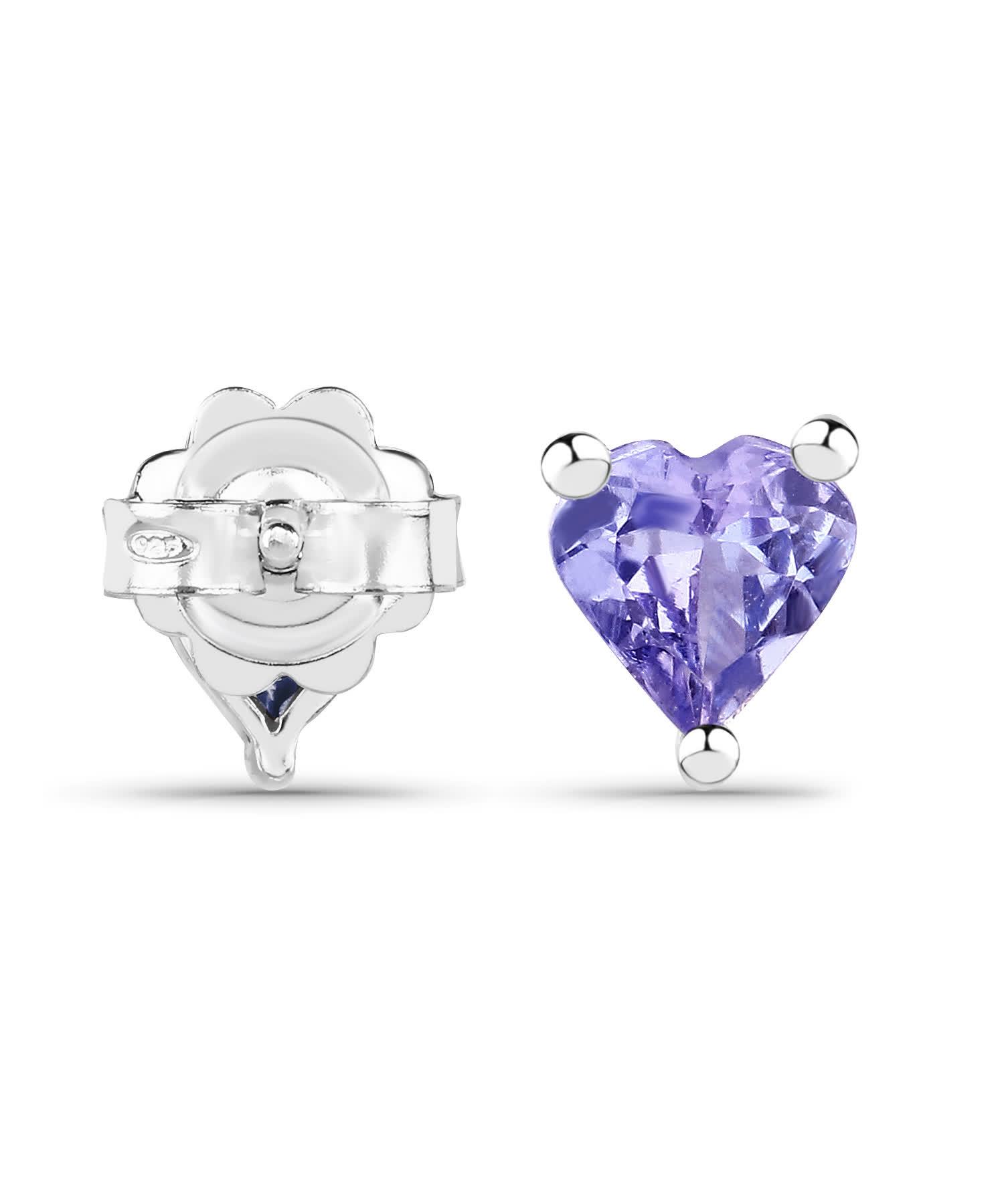 0.90ctw Natural Amethyst Rhodium Plated 925 Sterling Silver Heart Stud Earrings View 3