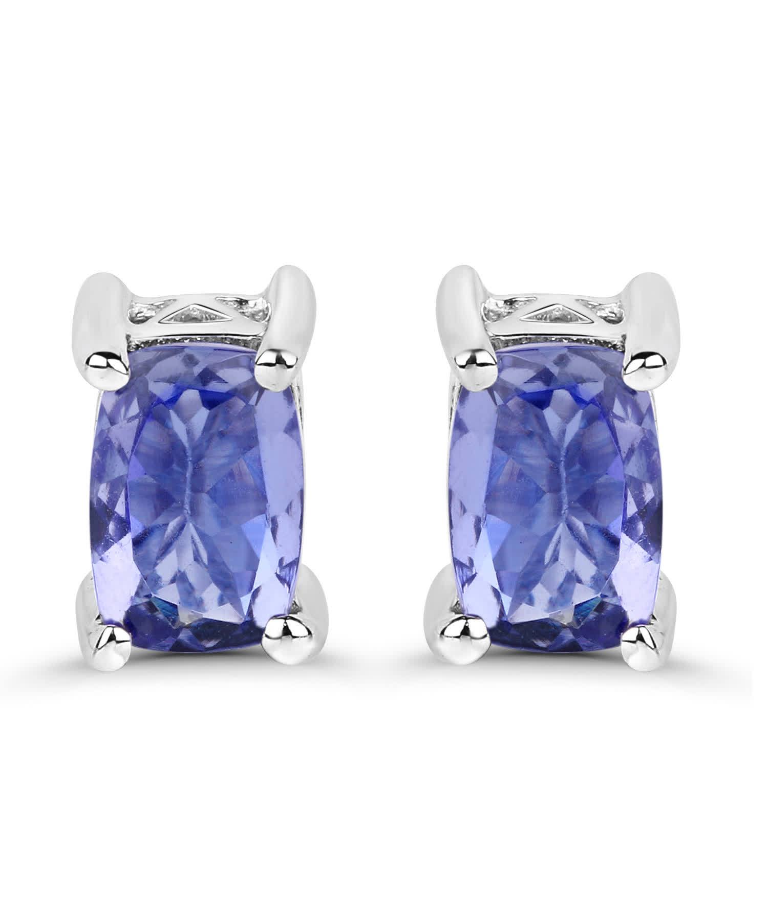 1.06ctw Natural Tanzanite Rhodium Plated 925 Sterling Silver Stud Earrings View 1