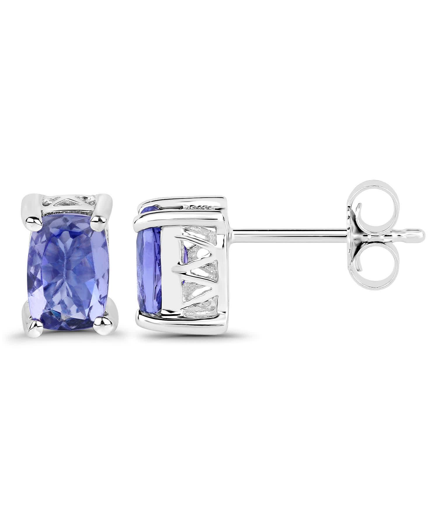 1.06ctw Natural Tanzanite Rhodium Plated 925 Sterling Silver Stud Earrings View 2