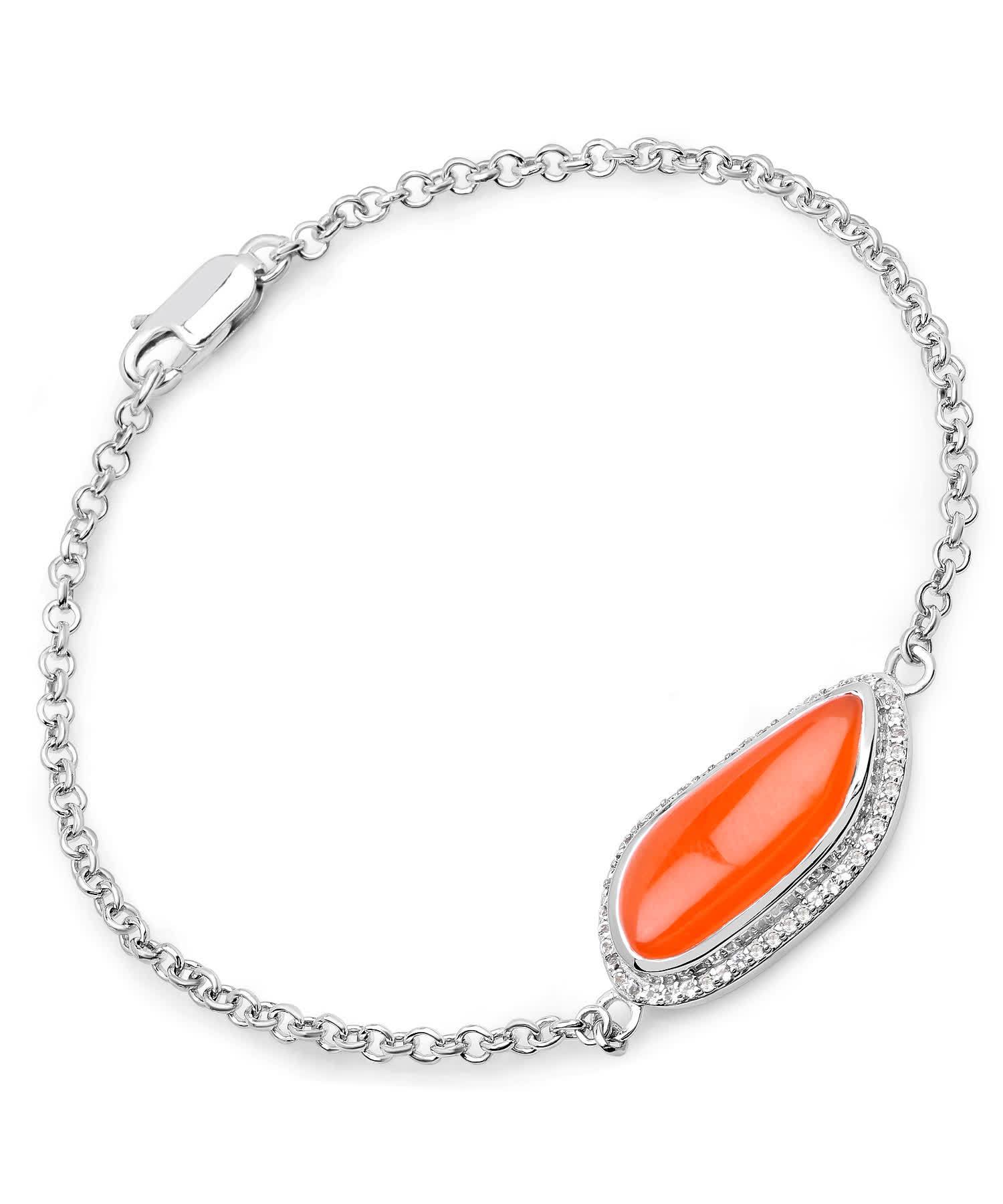 5.28ctw Natural Carnelian Rhodium Plated 925 Sterling Silver Link Bracelet View 1