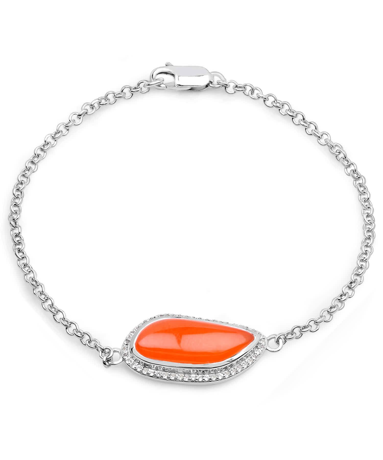 5.28ctw Natural Carnelian Rhodium Plated 925 Sterling Silver Link Bracelet View 2