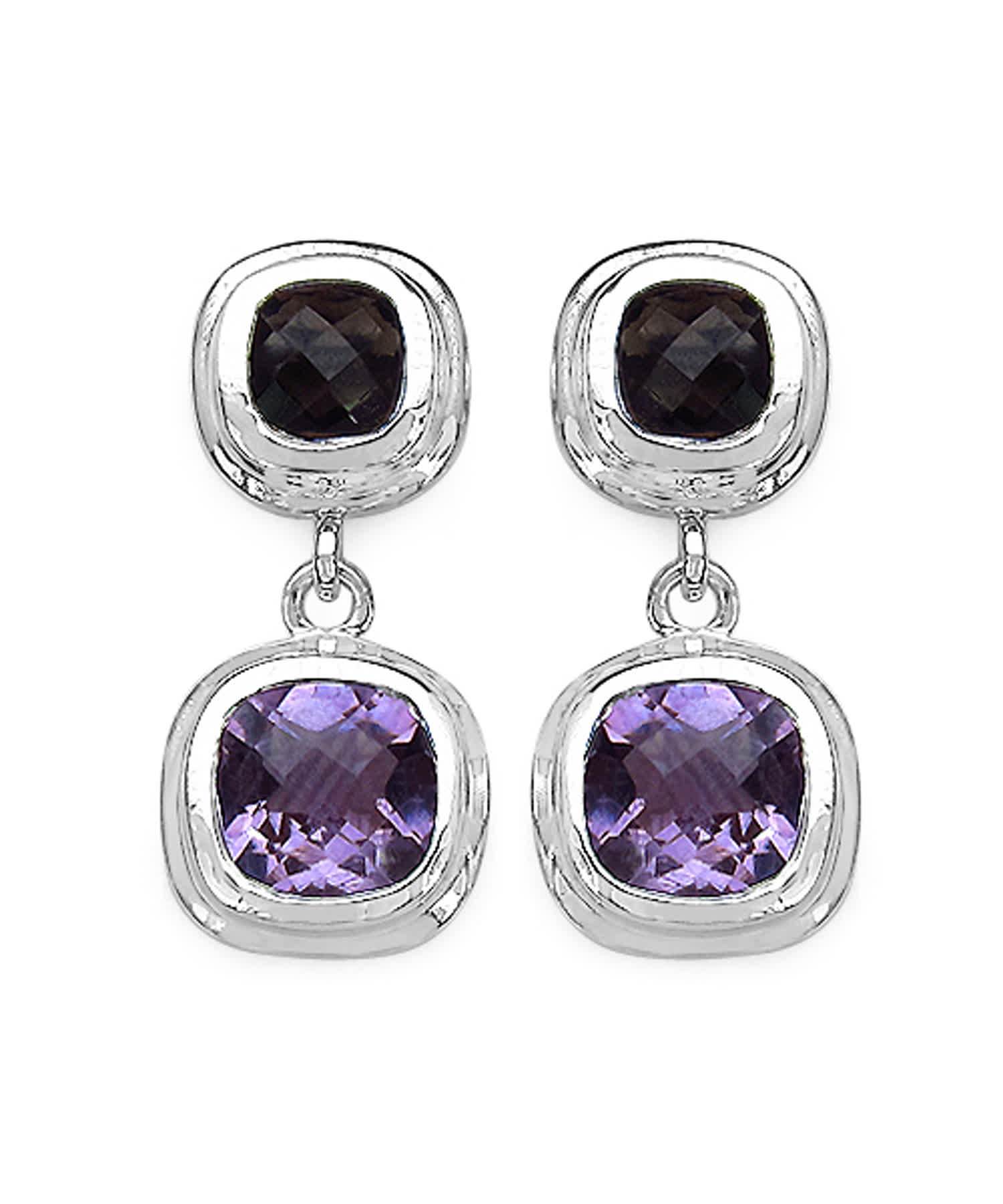 6.70ctw Natural Amethyst and Smoky Quartz Rhodium Plated 925 Sterling Silver Dangle Earrings View 1