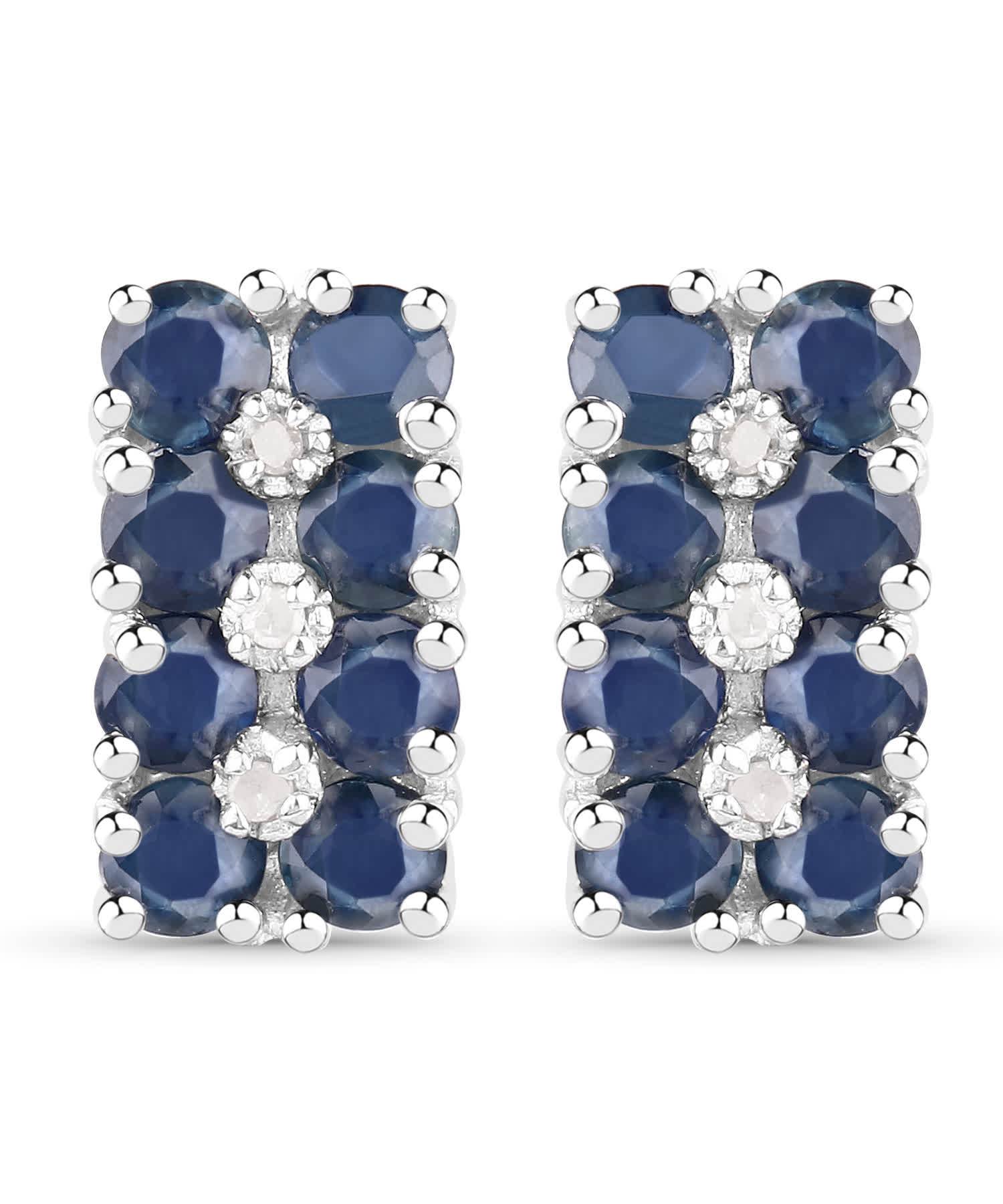 1.95ctw Natural Midnight Blue Sapphire and Diamond Rhodium Plated 925 Sterling Silver Earrings View 1