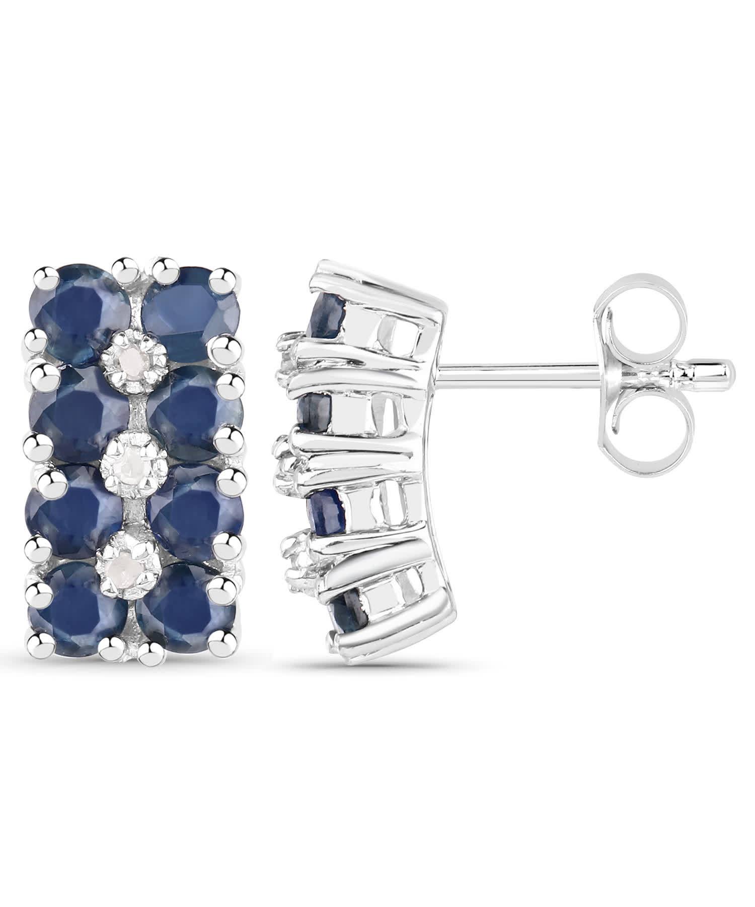 1.95ctw Natural Midnight Blue Sapphire and Diamond Rhodium Plated 925 Sterling Silver Earrings View 2