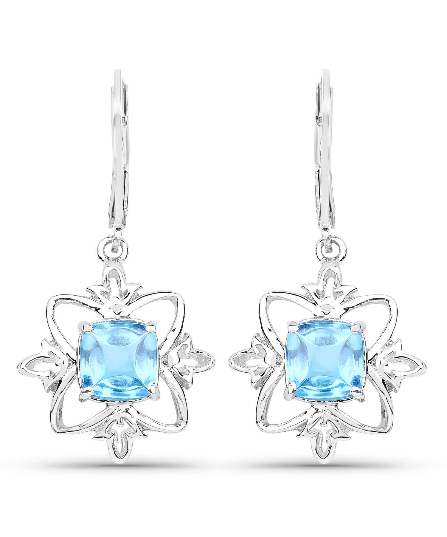 5.30ctw Natural Swiss Blue Topaz Rhodium Plated Silver Dangle Earrings View 1