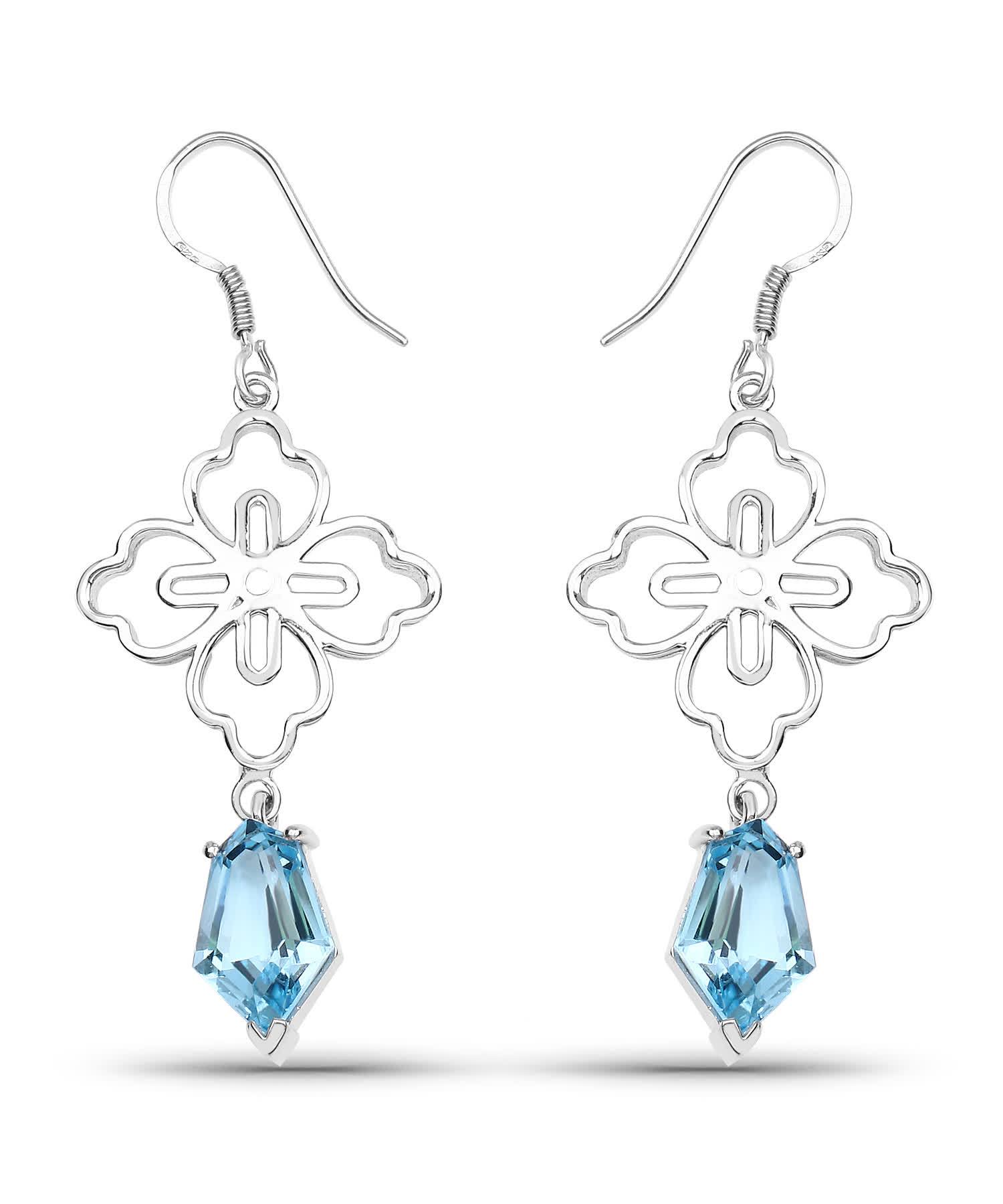 12.14ctw Natural Swiss Blue Topaz Rhodium Plated 925 Sterling Silver Flower Cocktail Earrings View 1