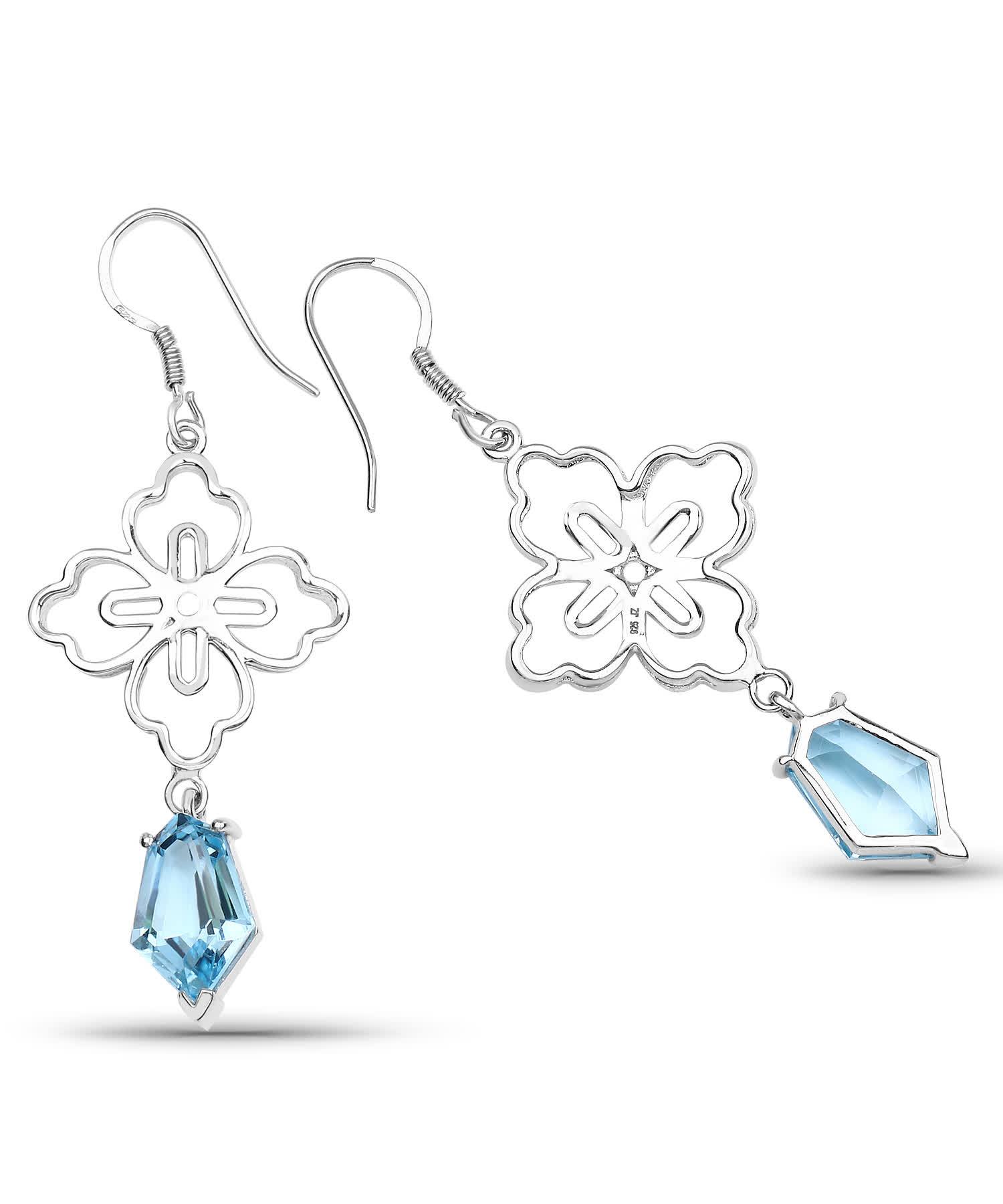 12.14ctw Natural Swiss Blue Topaz Rhodium Plated 925 Sterling Silver Flower Cocktail Earrings View 2