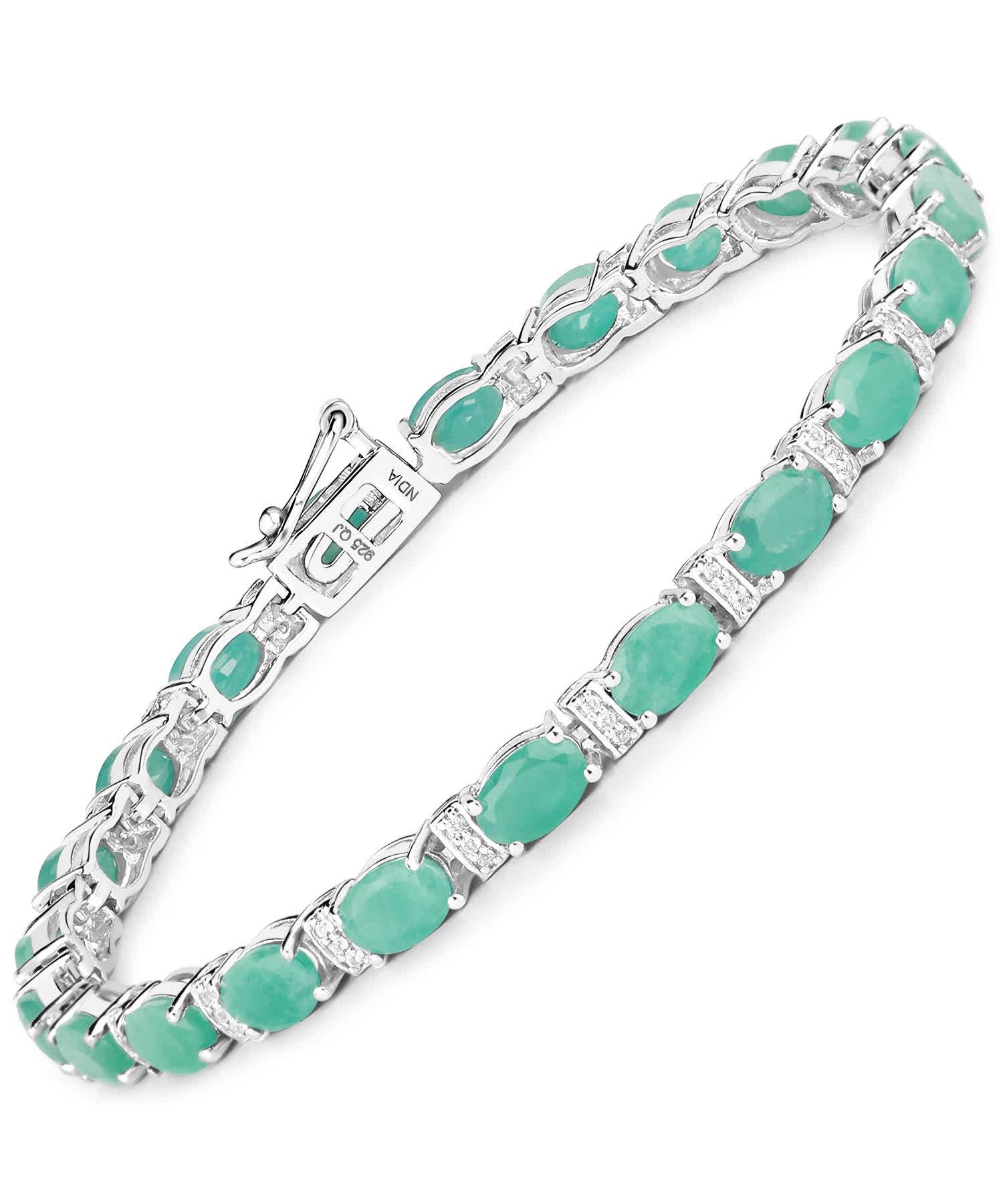 10.47ctw Natural Emerald and Topaz Rhodium Plated 925 Sterling Silver Tennis Bracelet View 1