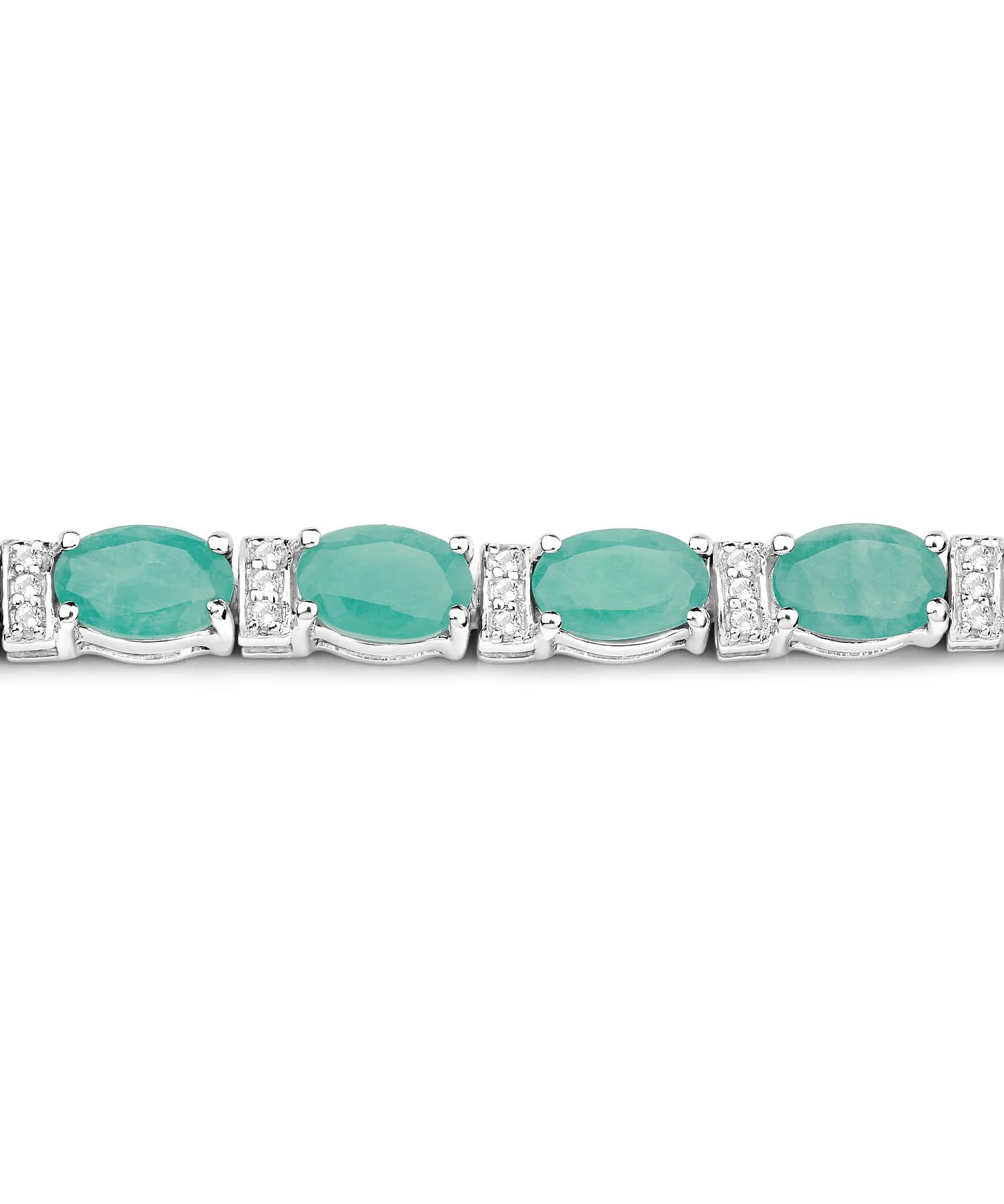 10.47ctw Natural Emerald and Topaz Rhodium Plated 925 Sterling Silver Tennis Bracelet View 2