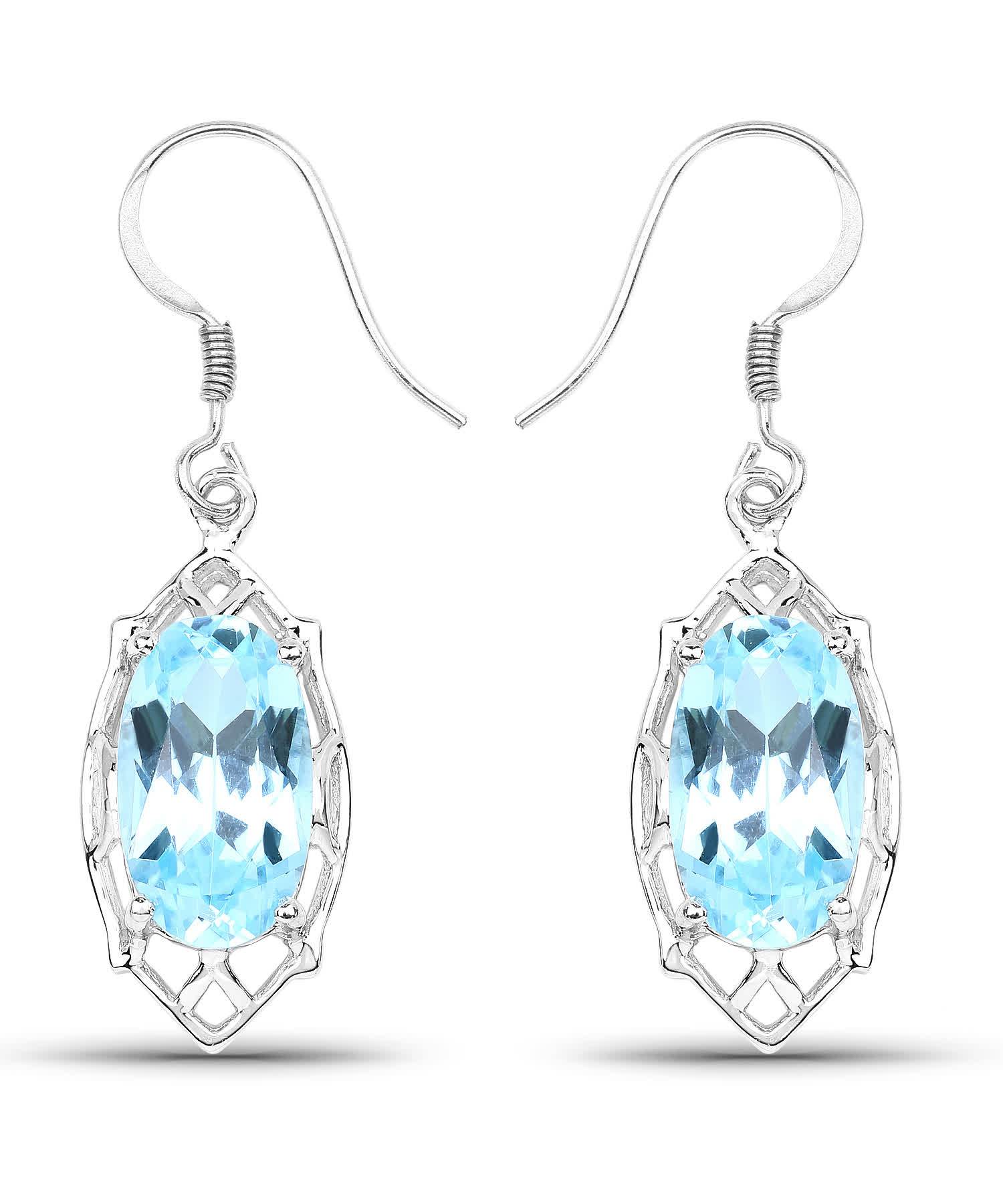 13.68ctw Natural Sky Blue Topaz Rhodium Plated 925 Sterling Silver Marquise Dangle Earrings View 1