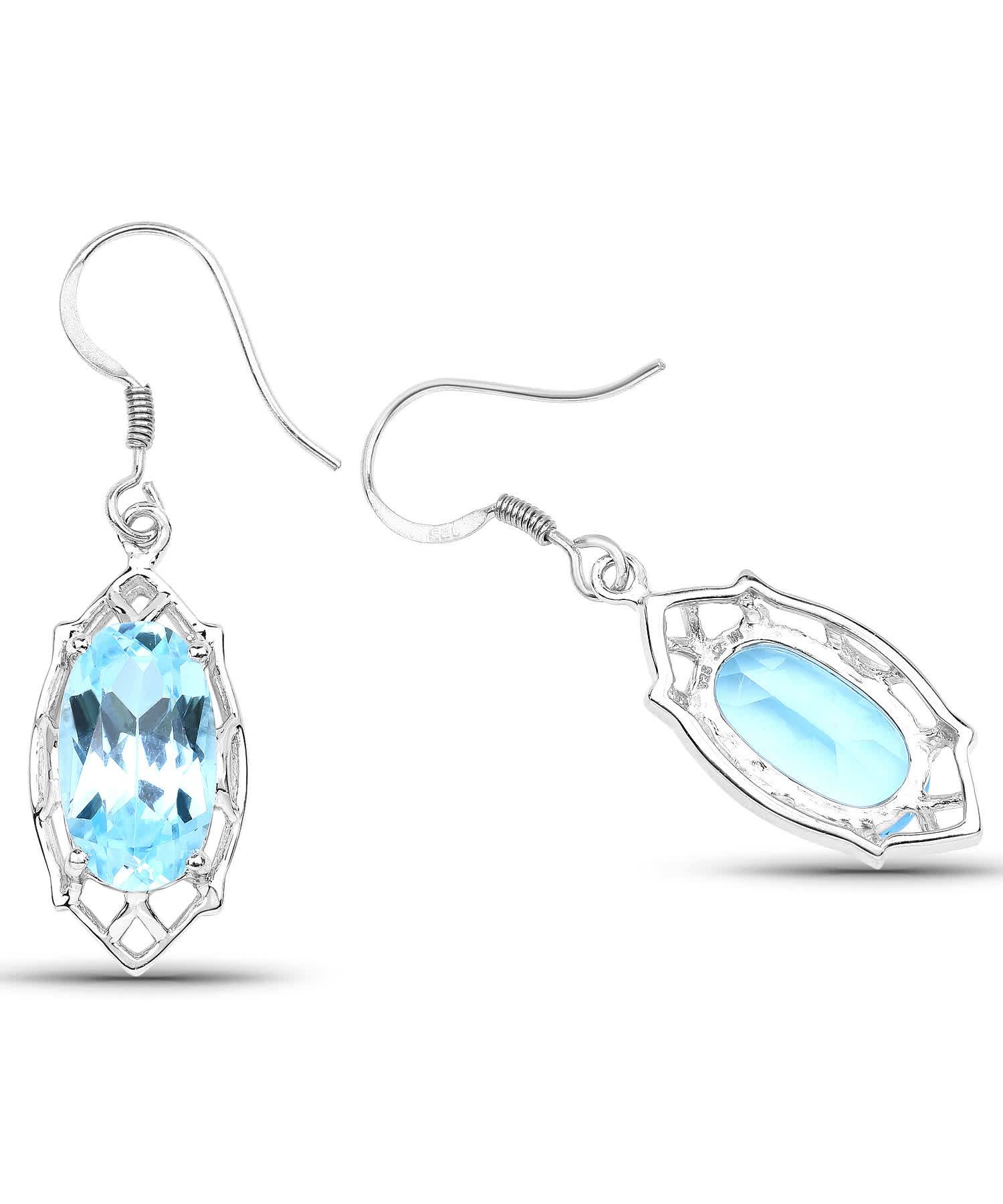 13.68ctw Natural Sky Blue Topaz Rhodium Plated 925 Sterling Silver Marquise Dangle Earrings View 2