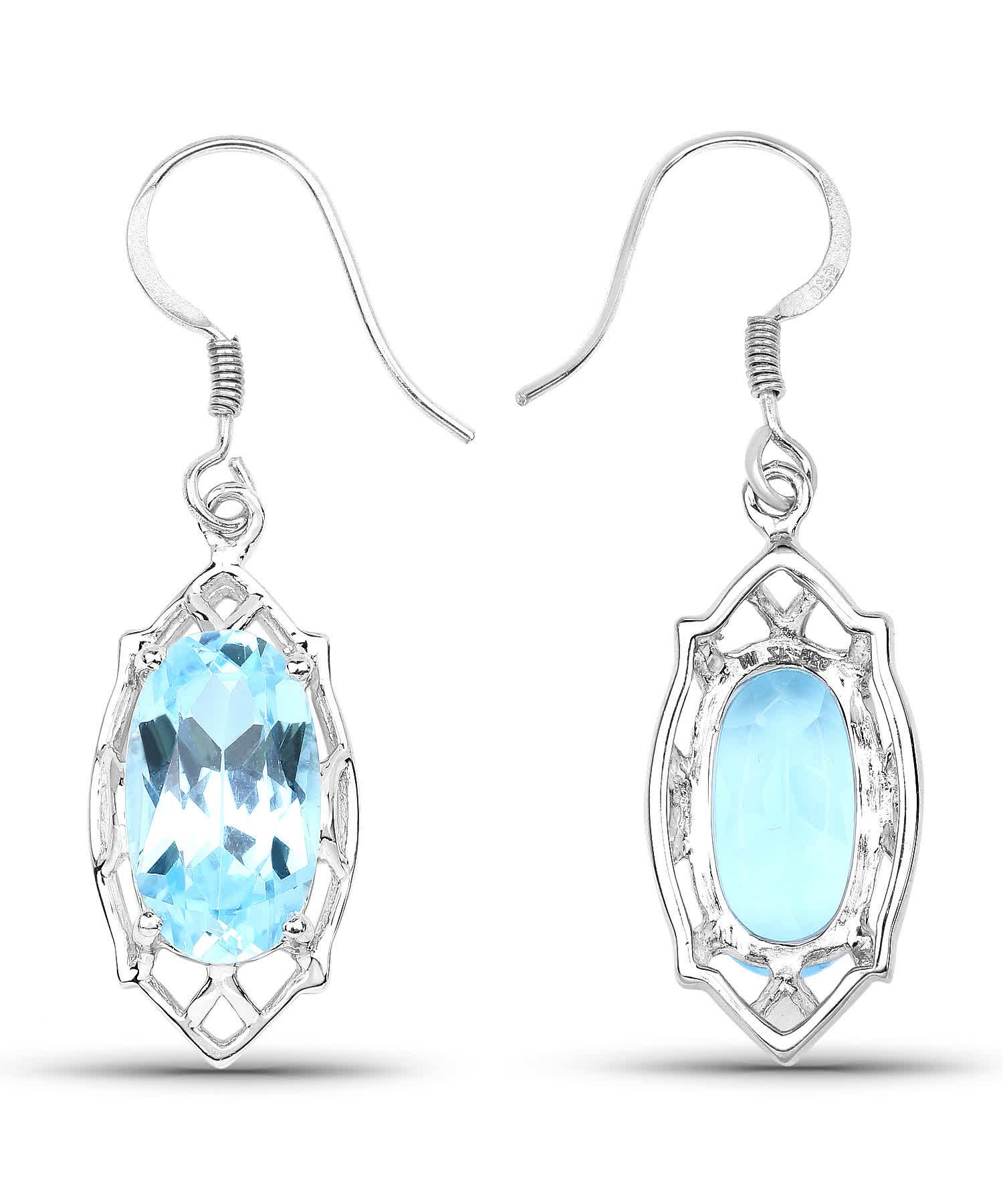 13.68ctw Natural Sky Blue Topaz Rhodium Plated 925 Sterling Silver Marquise Dangle Earrings View 3