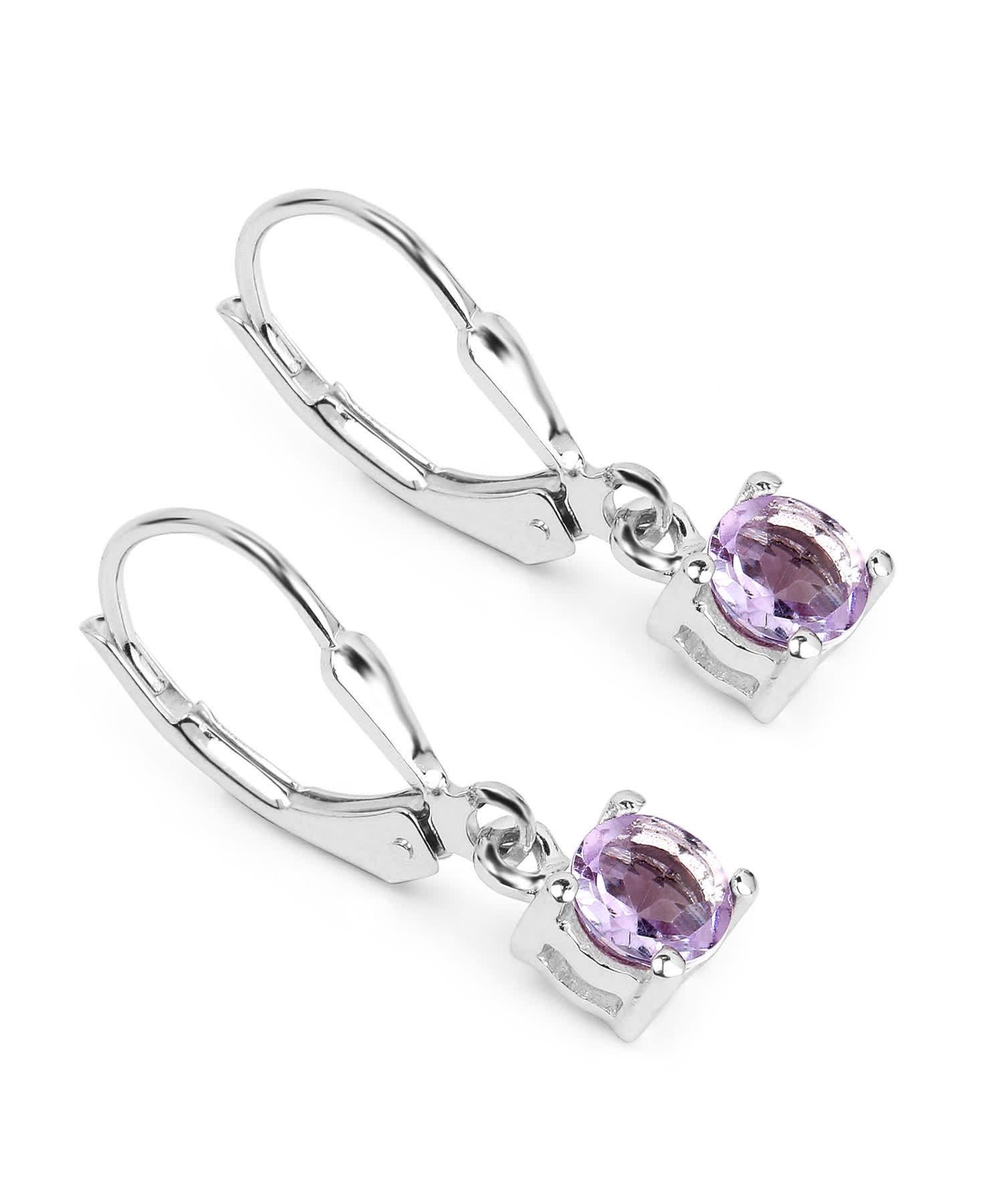 1.00ctw Natural Amethyst Rhodium Plated 925 Sterling Silver Dangle Earrings View 1