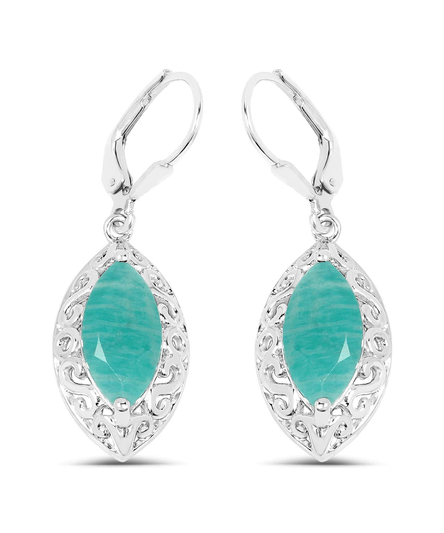 5.09ctw Natural Amazonite Rhodium Plated 925 Sterling Silver Marquise Dangle Earrings View 1