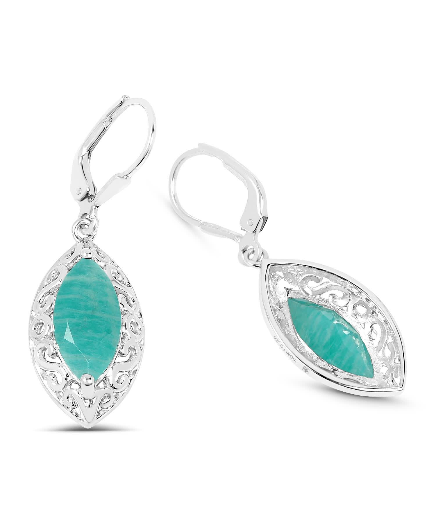 5.09ctw Natural Amazonite Rhodium Plated 925 Sterling Silver Marquise Dangle Earrings View 2
