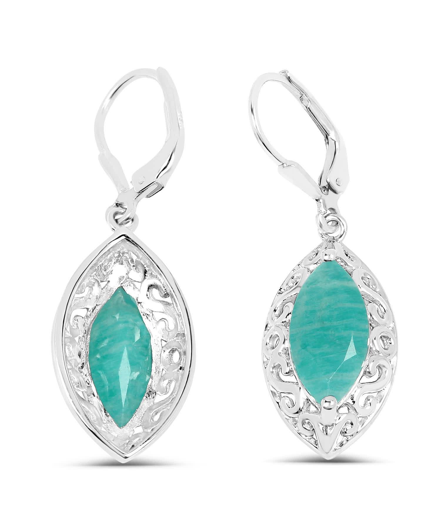5.09ctw Natural Amazonite Rhodium Plated 925 Sterling Silver Marquise Dangle Earrings View 3