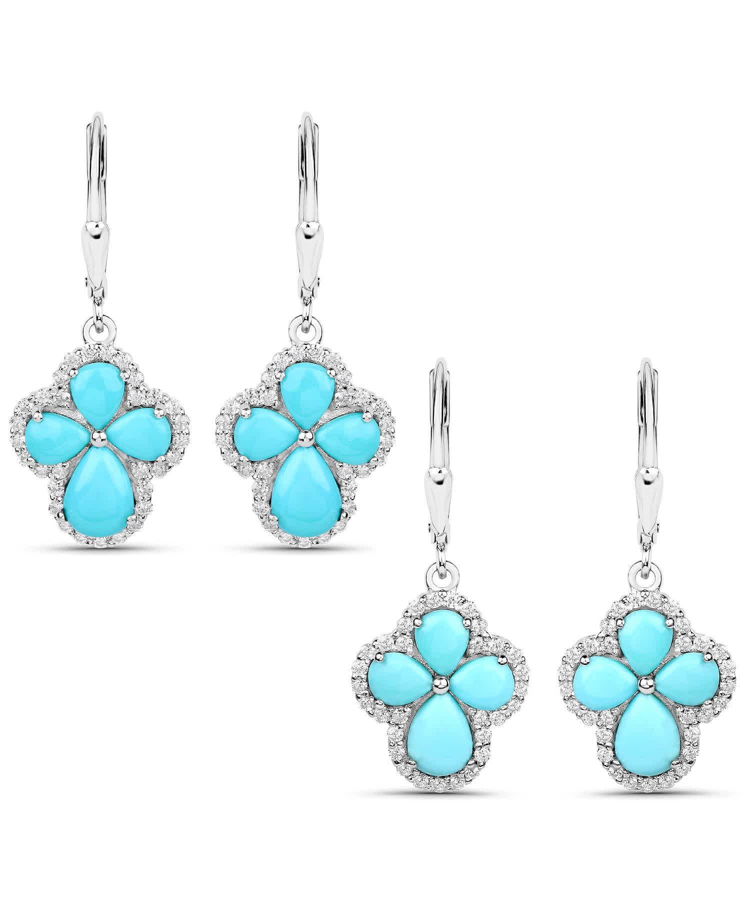3.93ctw Turquoise and Zircon Rhodium Plated 925 Sterling Silver Cross Dangle Earrings View 1